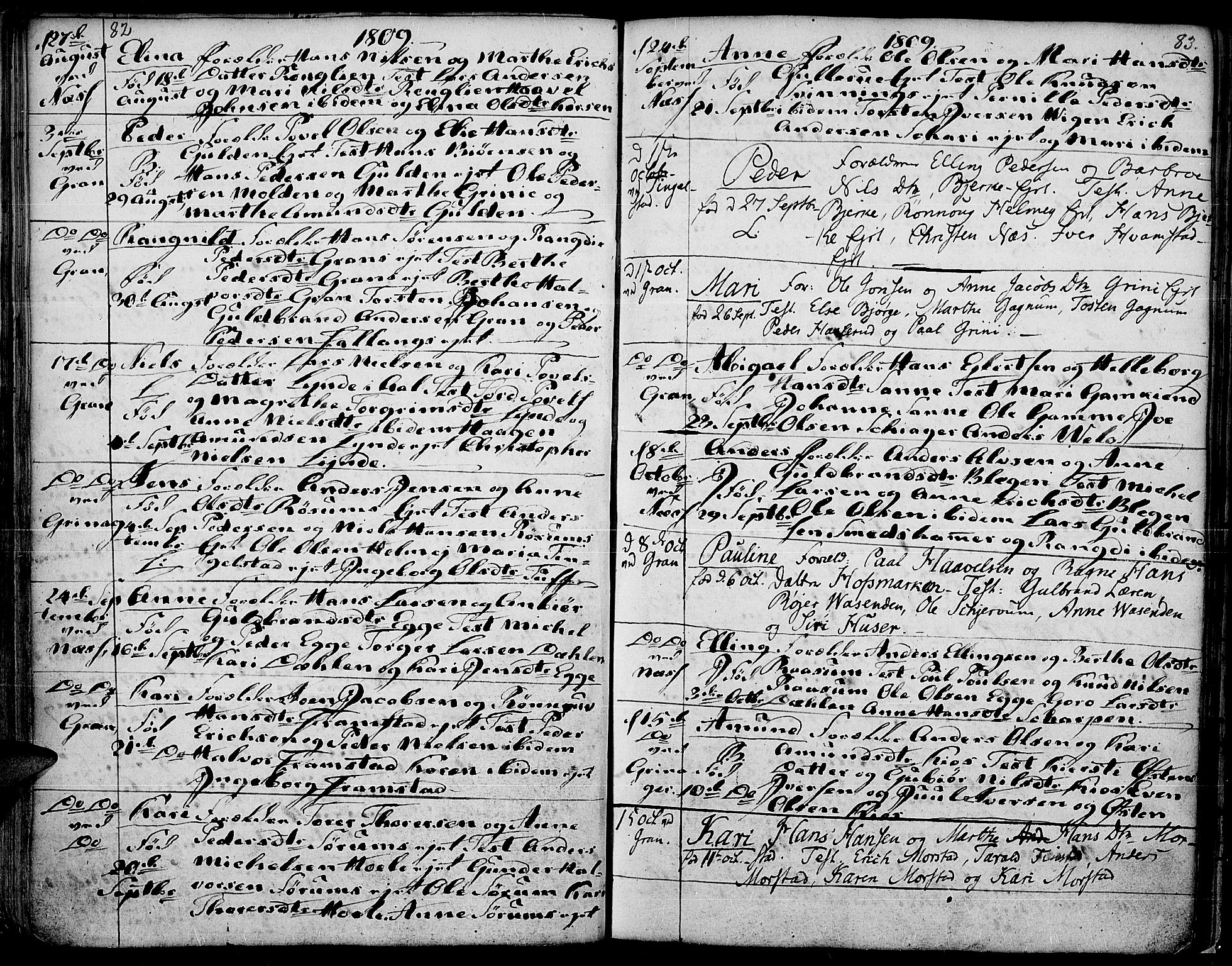 Gran prestekontor, AV/SAH-PREST-112/H/Ha/Haa/L0007: Parish register (official) no. 7, 1804-1815, p. 82-83