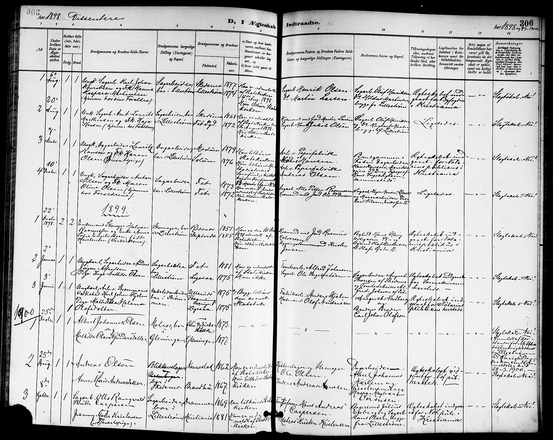 Skedsmo prestekontor Kirkebøker, AV/SAO-A-10033a/G/Ga/L0005a: Parish register (copy) no. I 5A, 1896-1901, p. 306