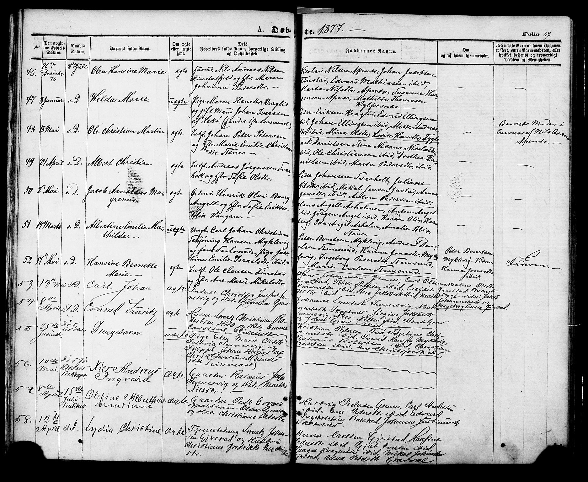 Ministerialprotokoller, klokkerbøker og fødselsregistre - Nordland, AV/SAT-A-1459/881/L1166: Parish register (copy) no. 881C03, 1876-1885, p. 17