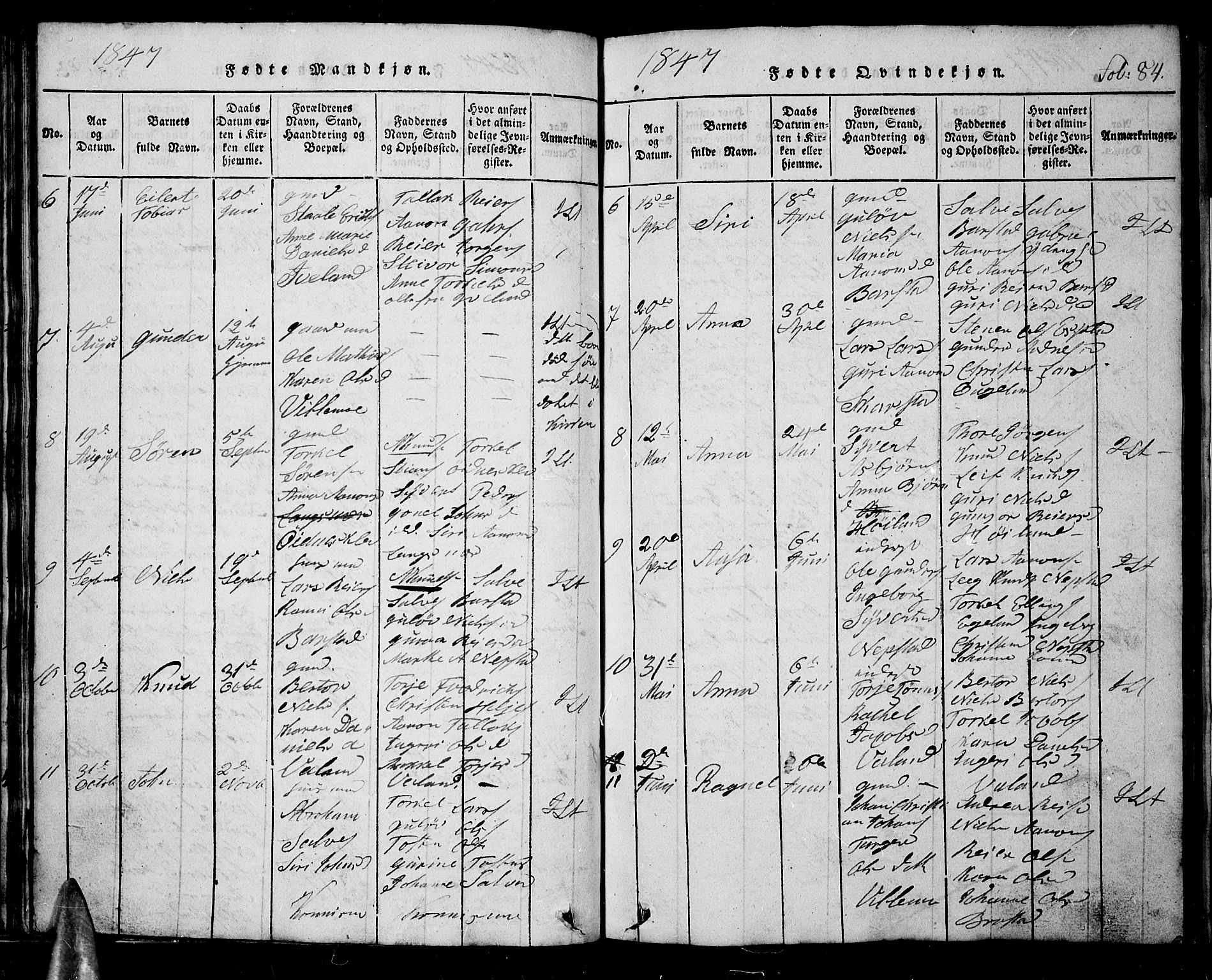 Nord-Audnedal sokneprestkontor, AV/SAK-1111-0032/F/Fb/Fba/L0001: Parish register (copy) no. B 1, 1815-1856, p. 84