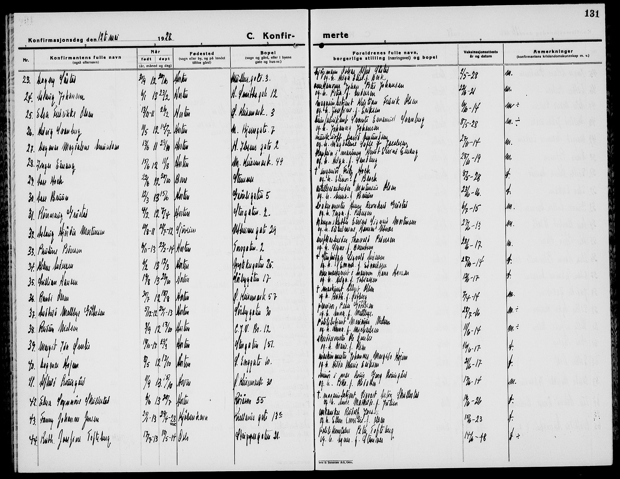 Horten kirkebøker, AV/SAKO-A-348/G/Ga/L0009: Parish register (copy) no. 9, 1926-1936, p. 131