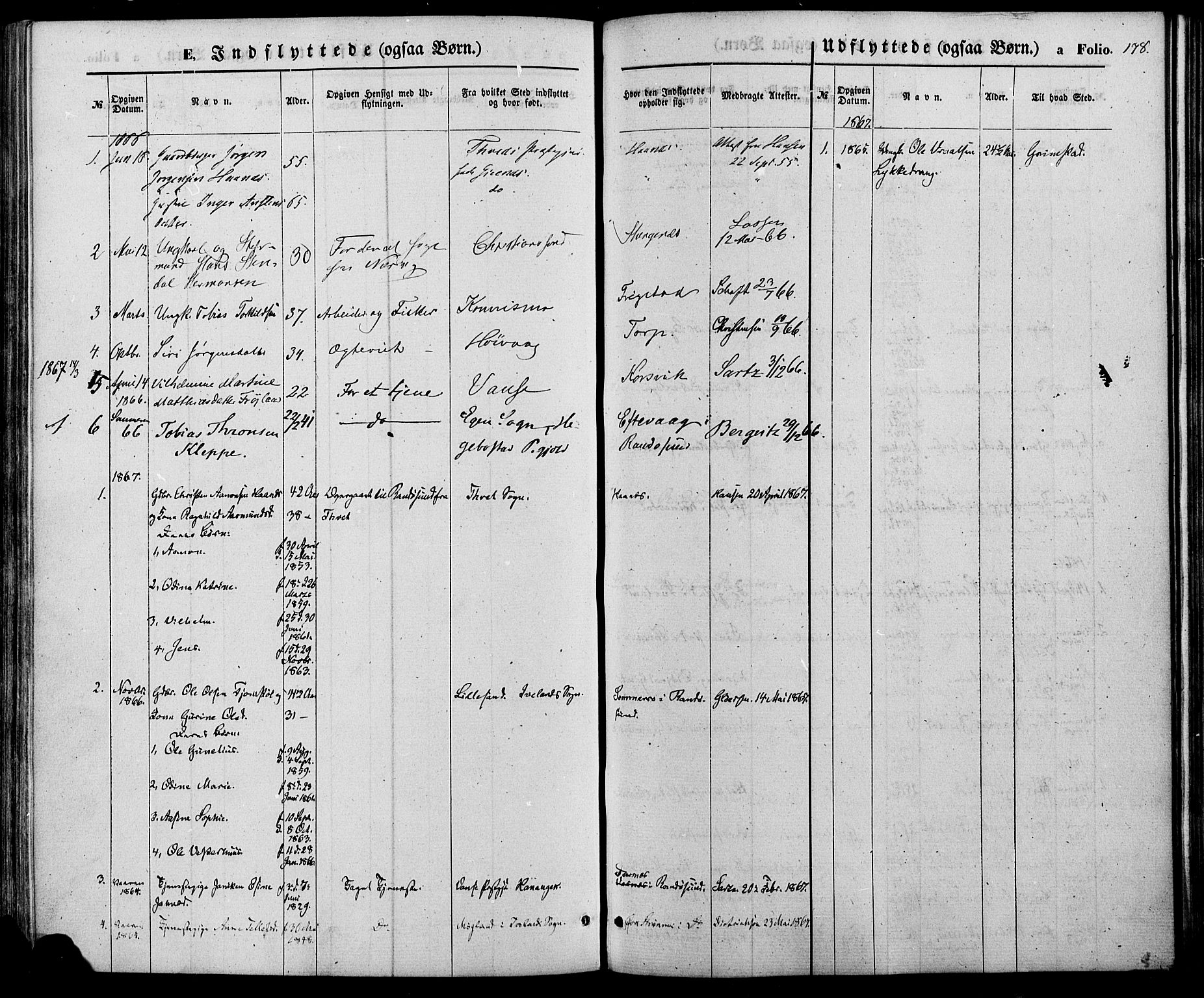 Oddernes sokneprestkontor, SAK/1111-0033/F/Fa/Fab/L0001: Parish register (official) no. A 1, 1865-1884, p. 178