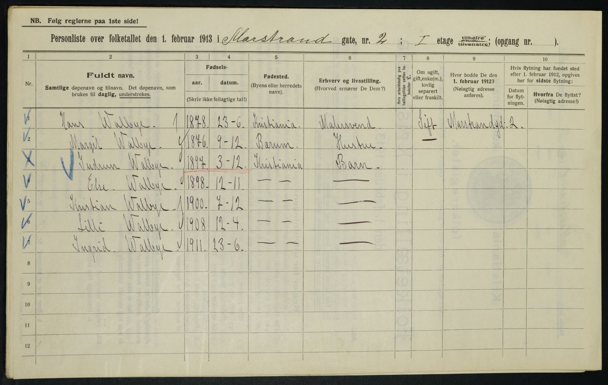 OBA, Municipal Census 1913 for Kristiania, 1913, p. 64512