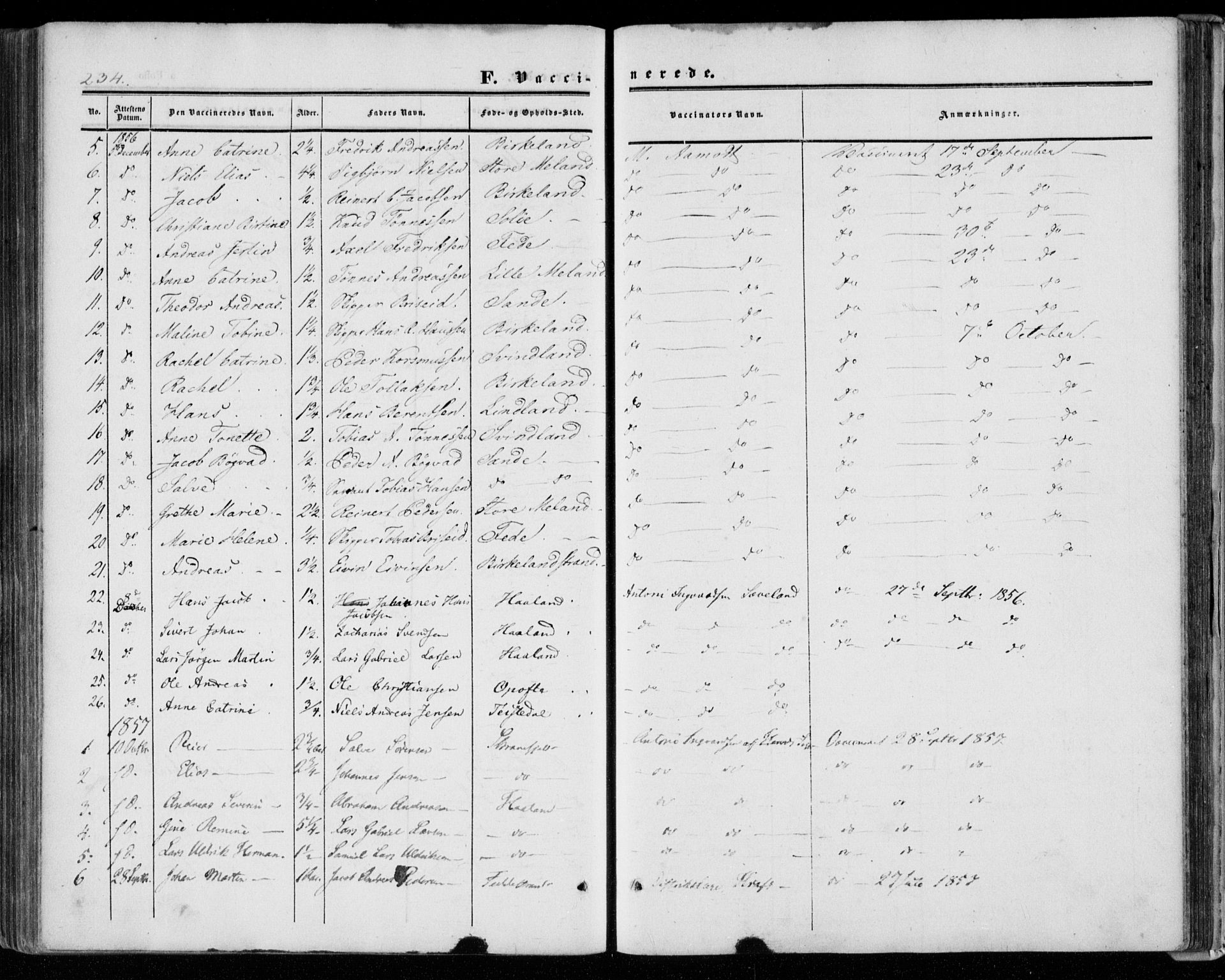 Kvinesdal sokneprestkontor, SAK/1111-0026/F/Fa/Faa/L0002: Parish register (official) no. A 2, 1850-1876, p. 234