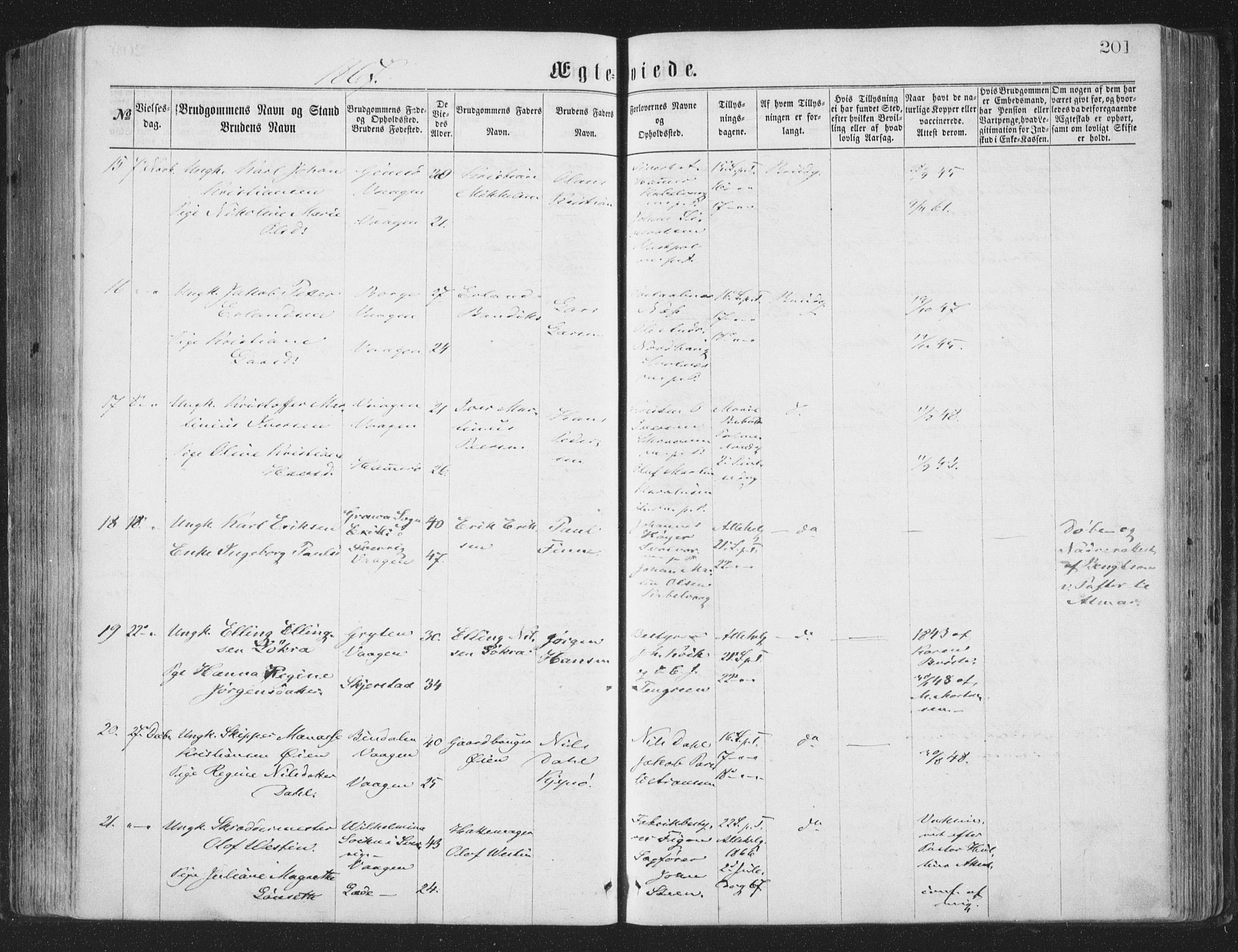 Ministerialprotokoller, klokkerbøker og fødselsregistre - Nordland, AV/SAT-A-1459/874/L1057: Parish register (official) no. 874A01, 1866-1877, p. 201