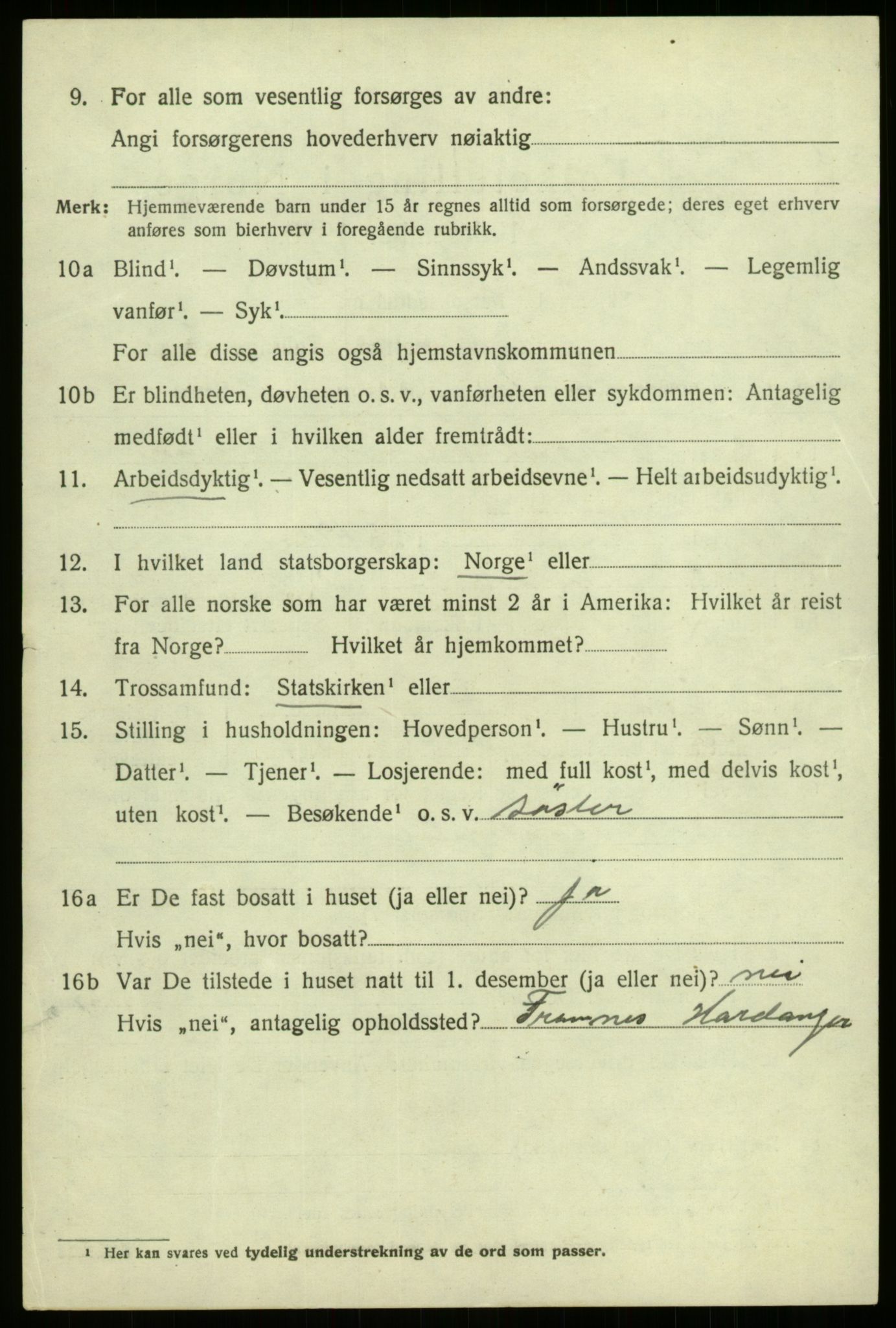 SAB, 1920 census for Hafslo, 1920, p. 3867