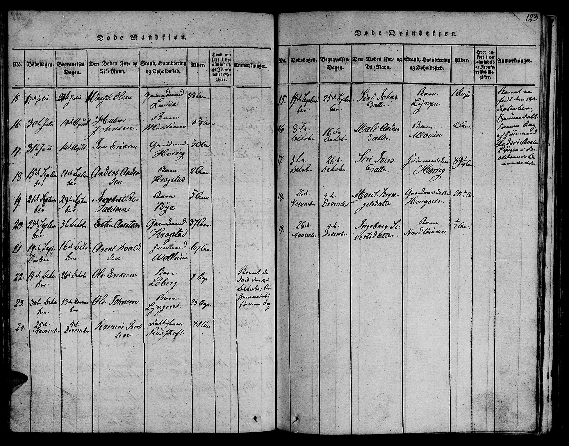 Ministerialprotokoller, klokkerbøker og fødselsregistre - Sør-Trøndelag, AV/SAT-A-1456/692/L1102: Parish register (official) no. 692A02, 1816-1842, p. 123