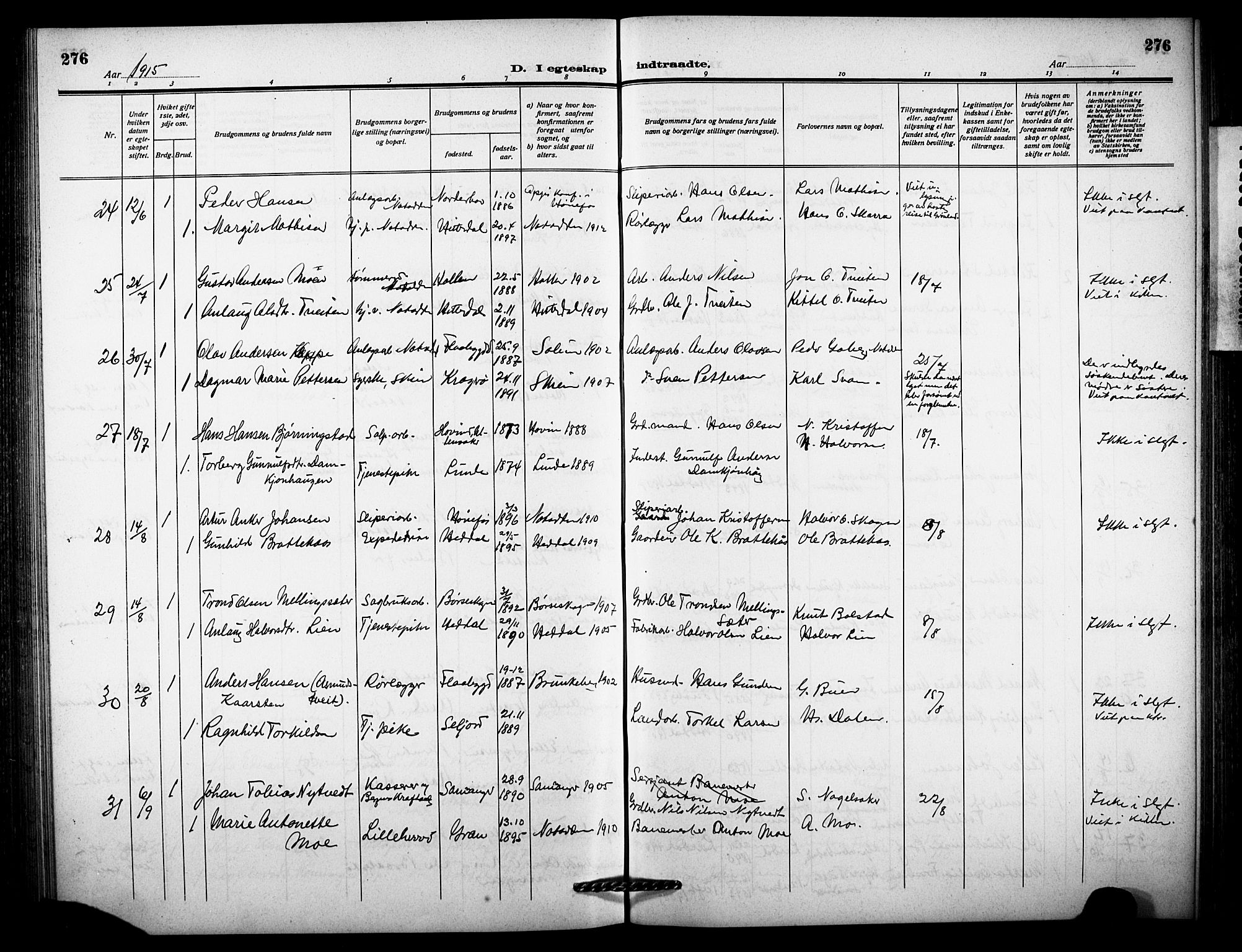 Notodden kirkebøker, AV/SAKO-A-290/G/Ga/L0001: Parish register (copy) no. 1, 1912-1923, p. 276