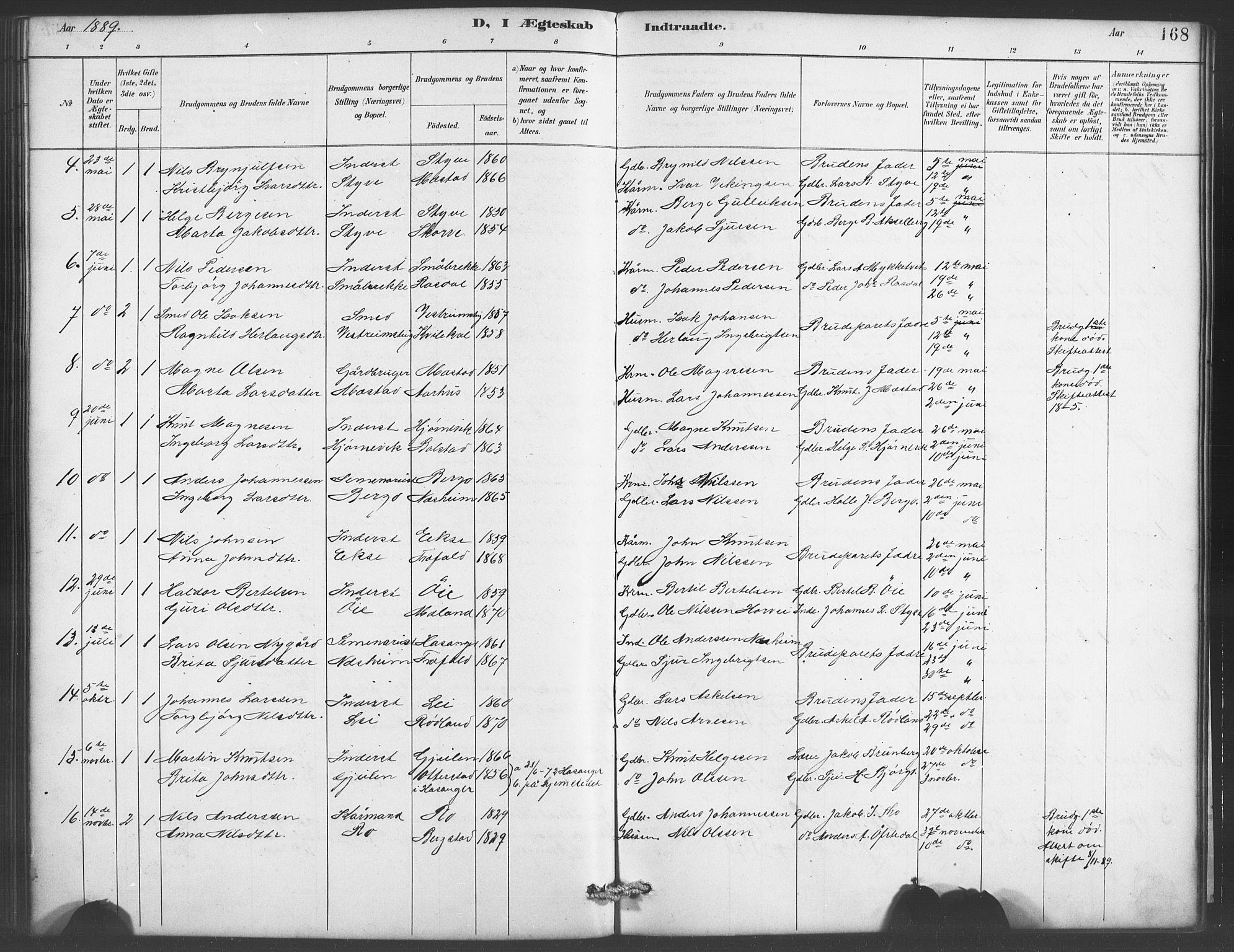 Evanger sokneprestembete, SAB/A-99924: Parish register (copy) no. A 4, 1887-1897, p. 168