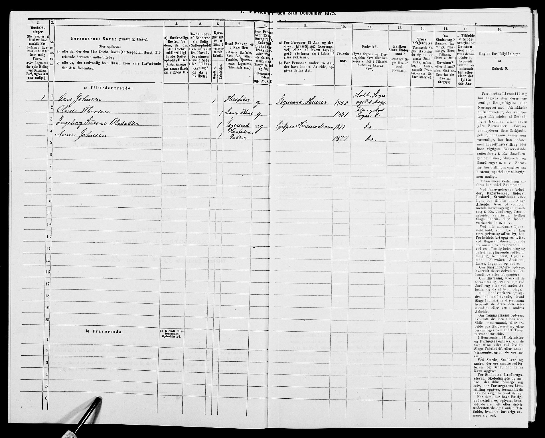 SAK, 1875 census for 0915P Dypvåg, 1875, p. 1417