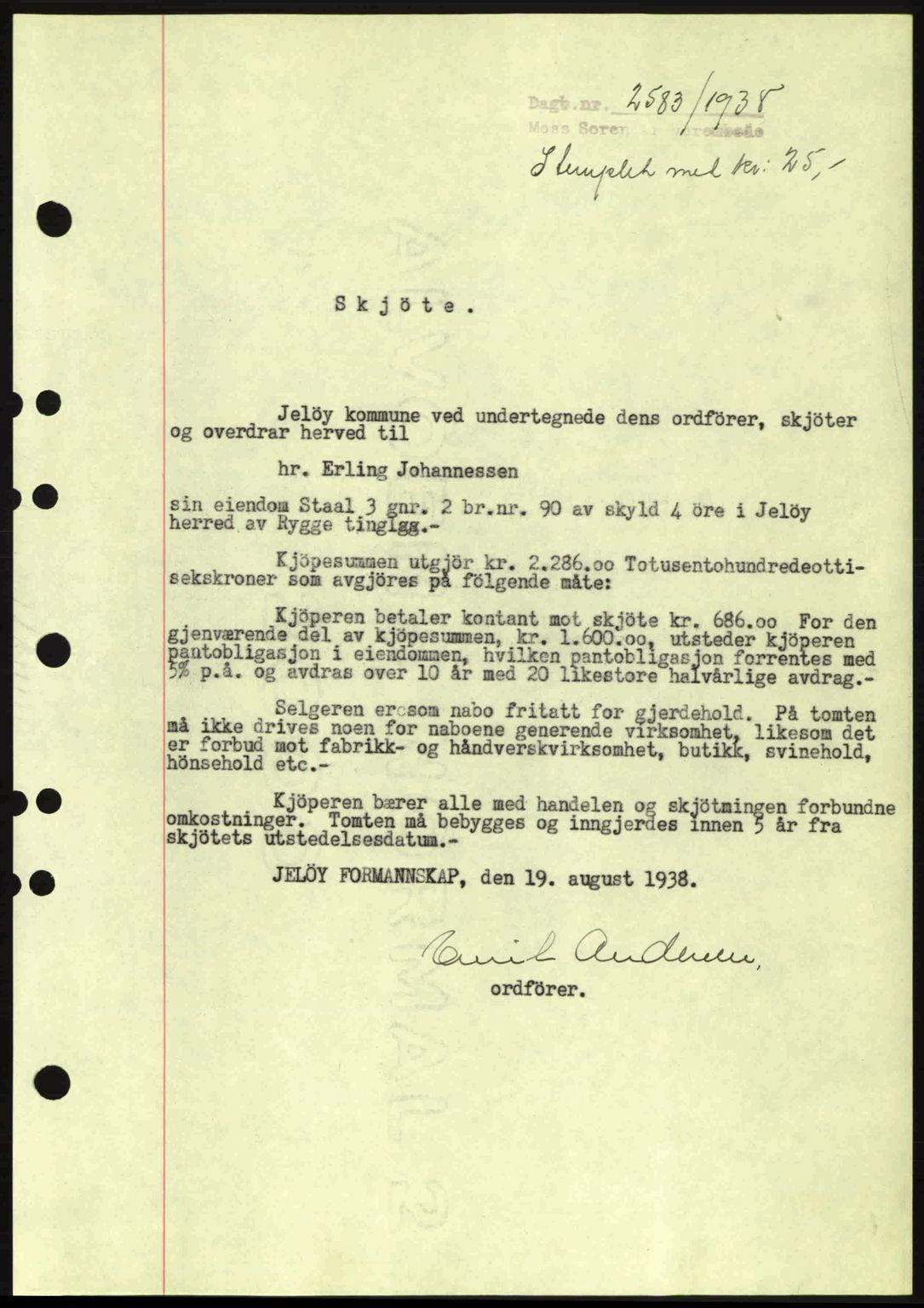 Moss sorenskriveri, SAO/A-10168: Mortgage book no. A5, 1938-1939, Diary no: : 2583/1938