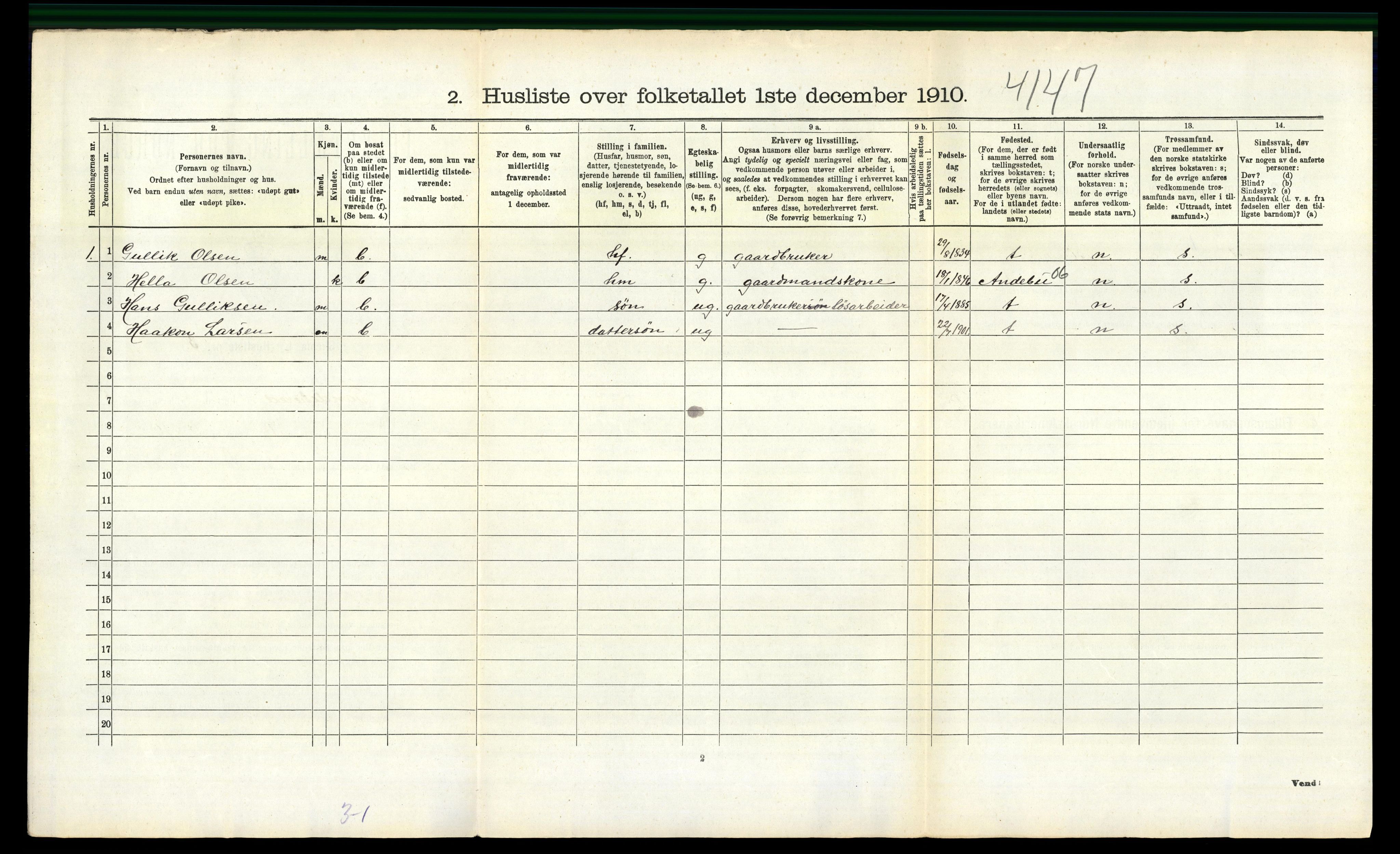 RA, 1910 census for Sandeherred, 1910, p. 814