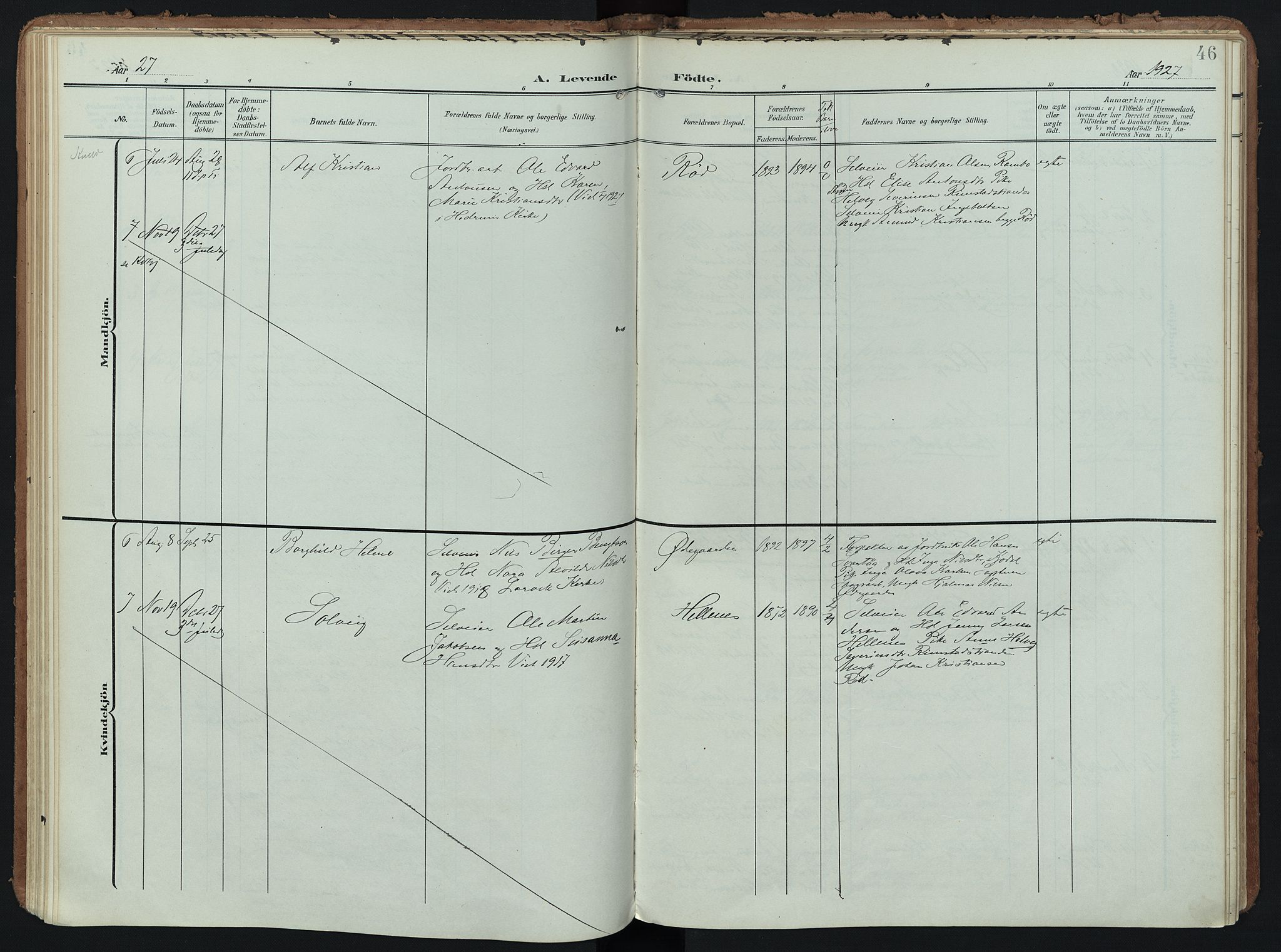 Hedrum kirkebøker, SAKO/A-344/F/Fc/L0002: Parish register (official) no. III 2, 1907-1930, p. 46