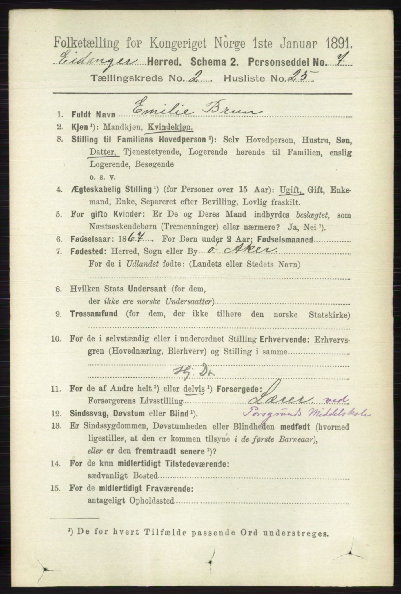 RA, 1891 census for 0813 Eidanger, 1891, p. 1035