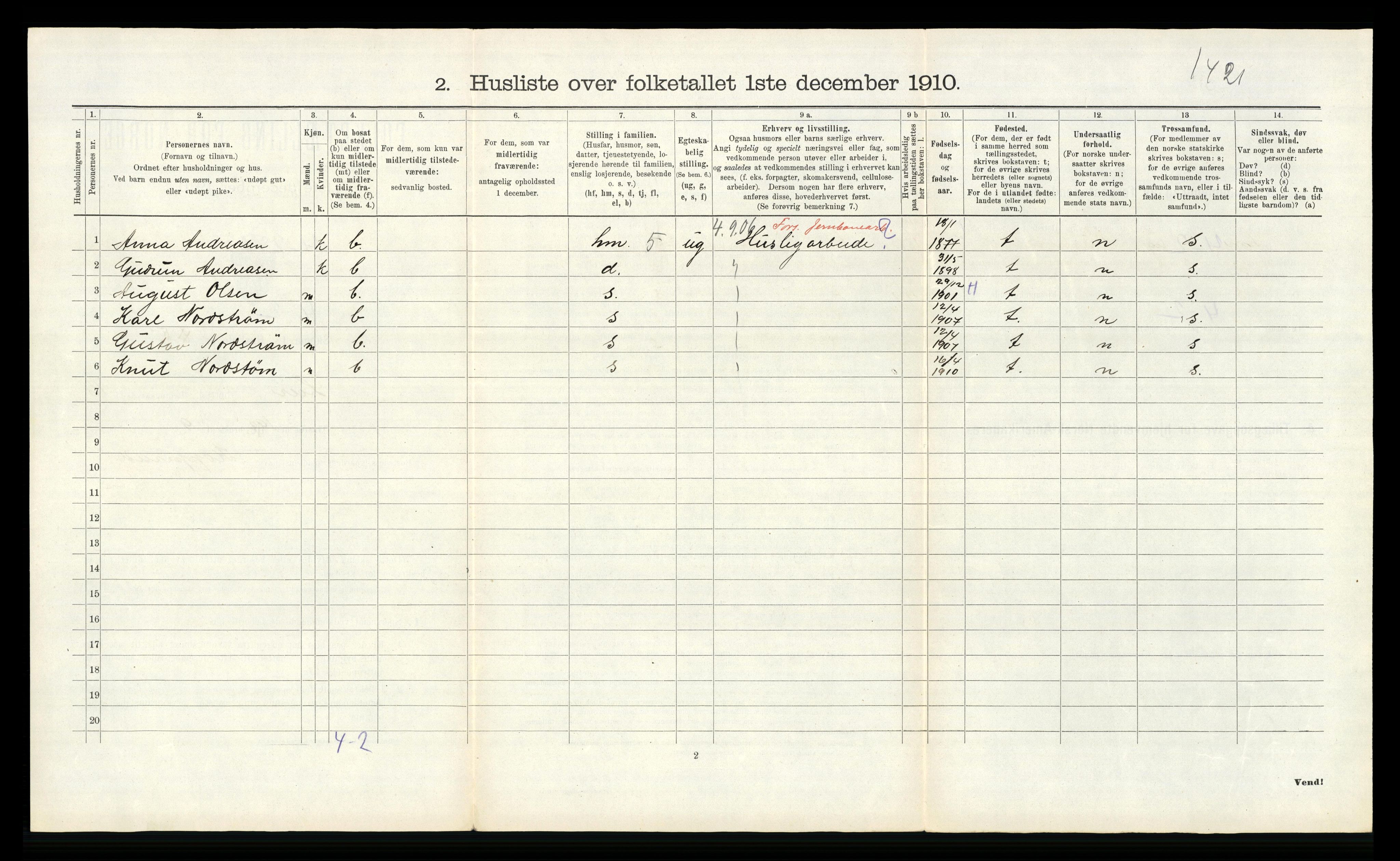 RA, 1910 census for Lier, 1910, p. 2705