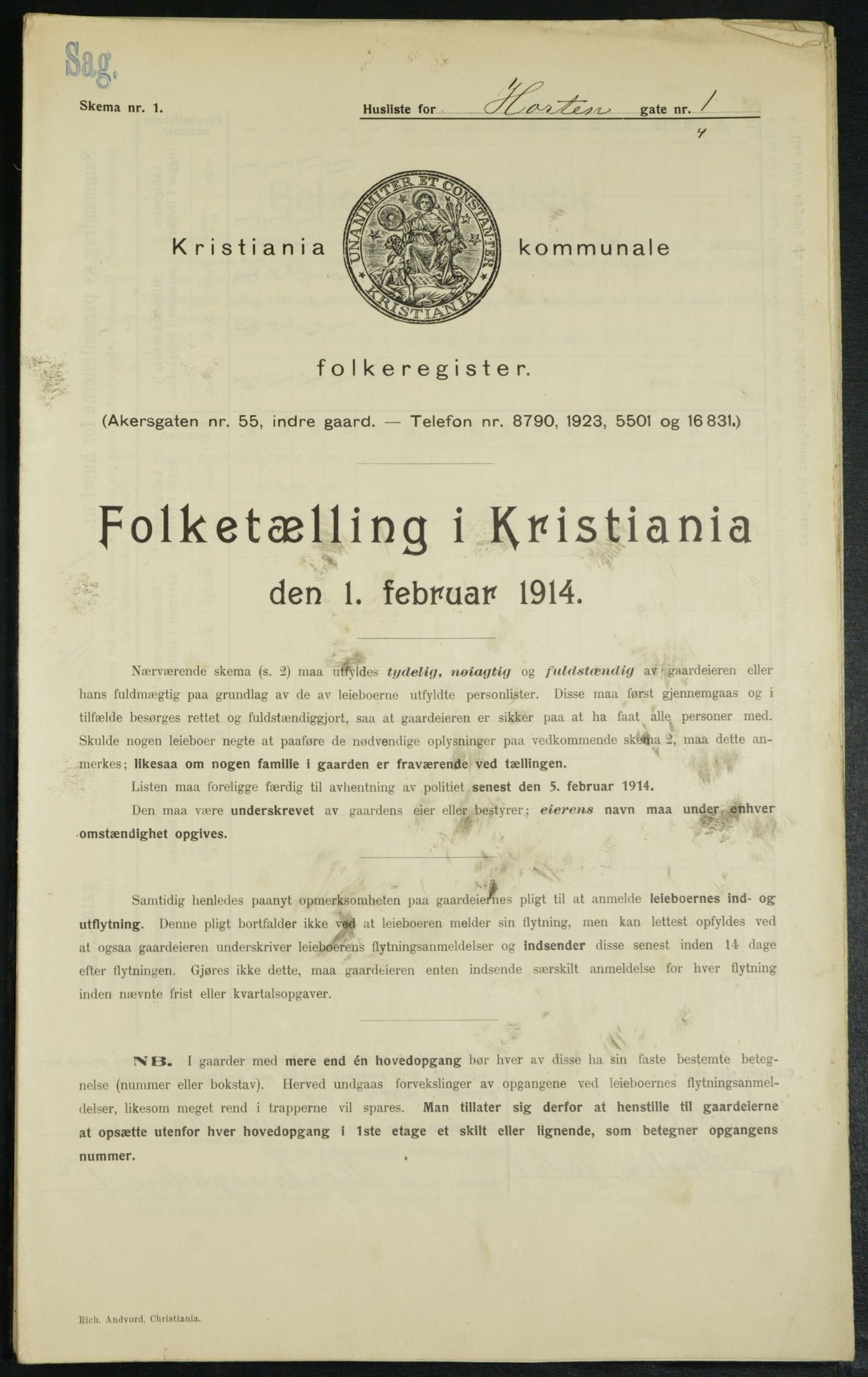 OBA, Municipal Census 1914 for Kristiania, 1914, p. 41445