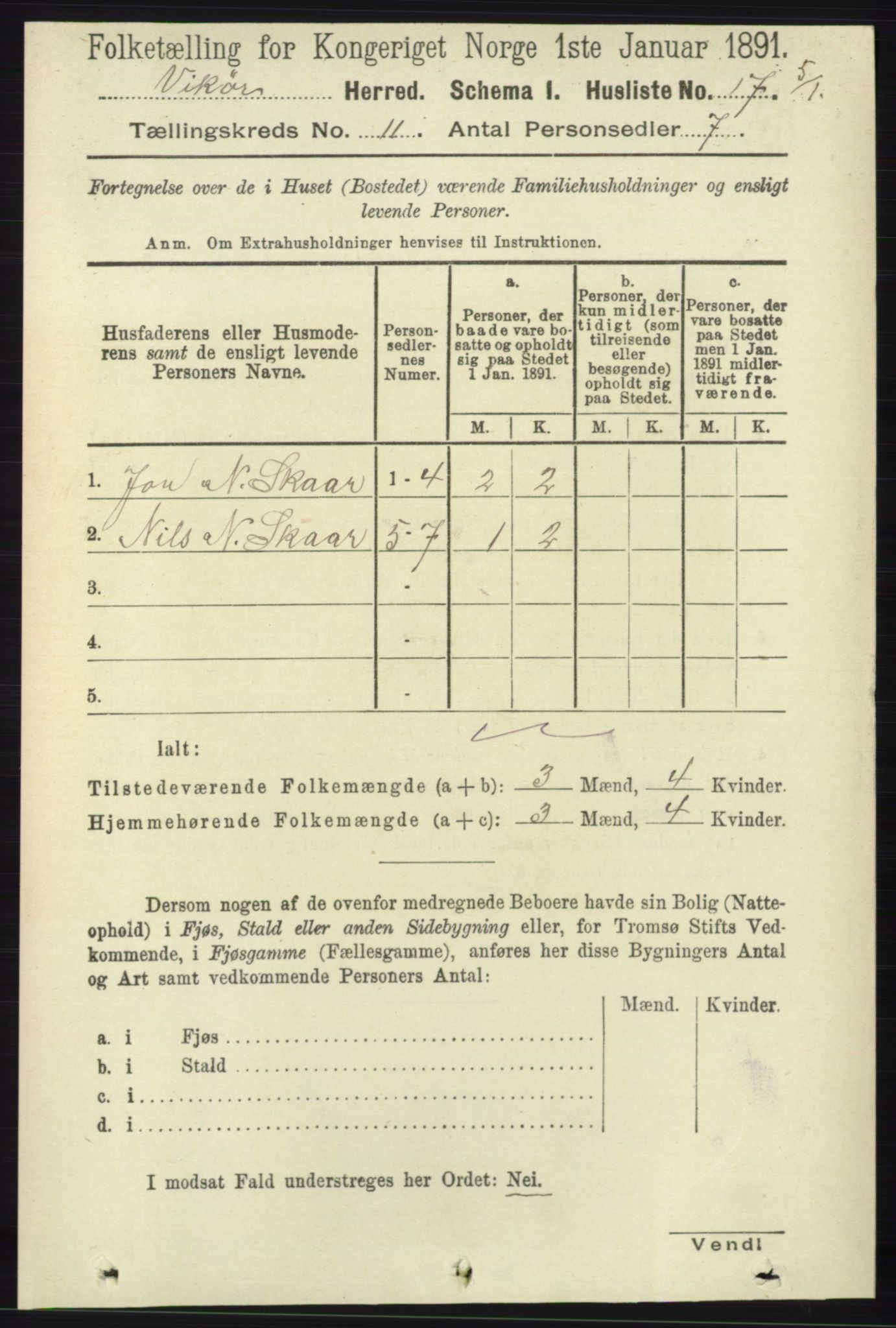 RA, 1891 census for 1238 Vikør, 1891, p. 3144