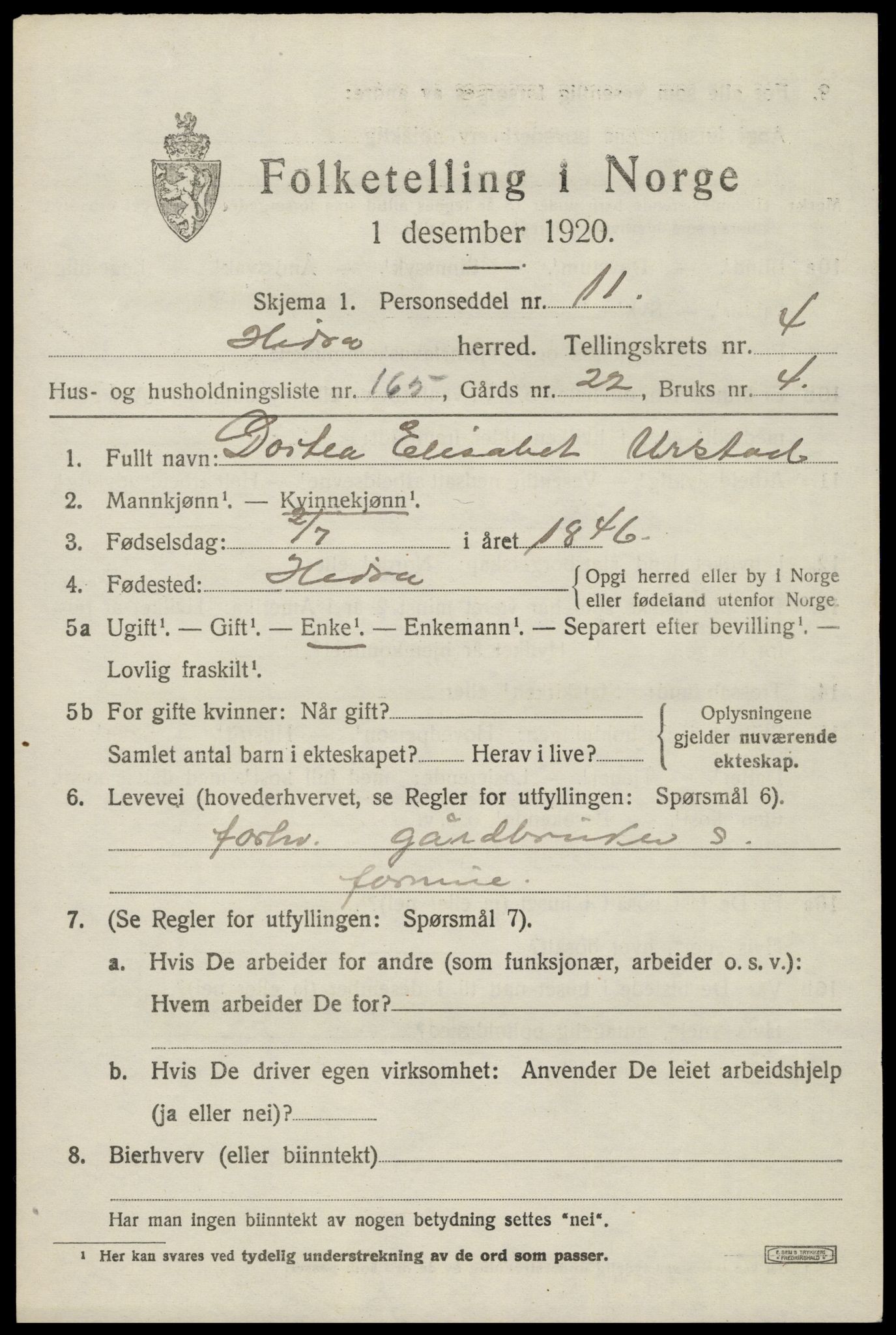 SAK, 1920 census for Hidra, 1920, p. 3500