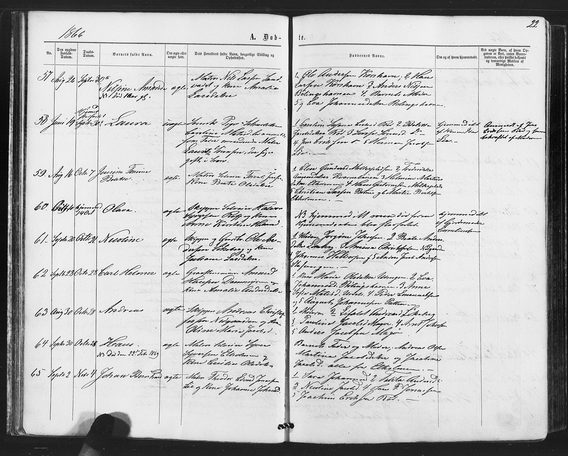 Hvaler prestekontor Kirkebøker, SAO/A-2001/F/Fa/L0007: Parish register (official) no. I 7, 1864-1878, p. 22