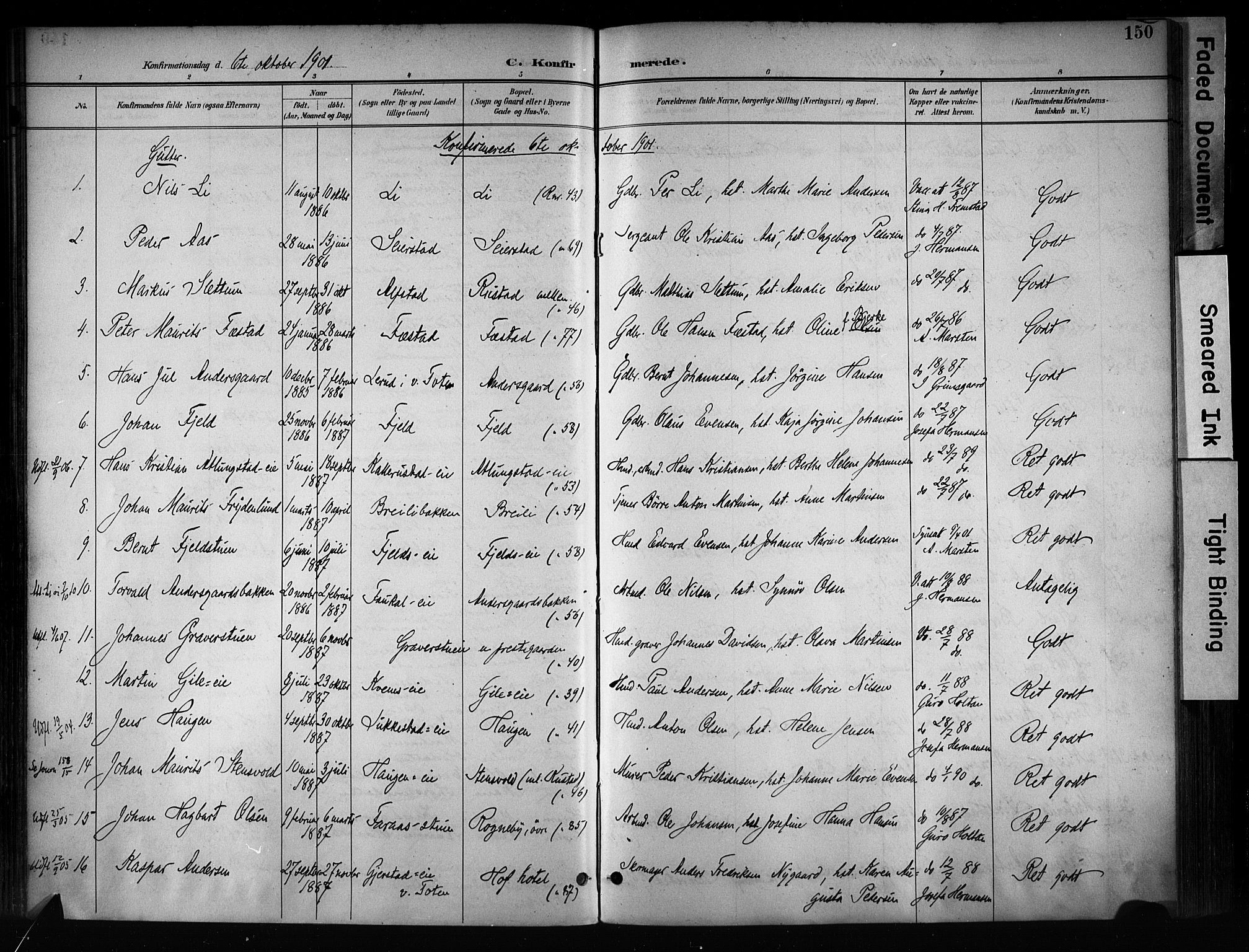 Østre Toten prestekontor, SAH/PREST-104/H/Ha/Haa/L0008: Parish register (official) no. 8, 1897-1909, p. 150