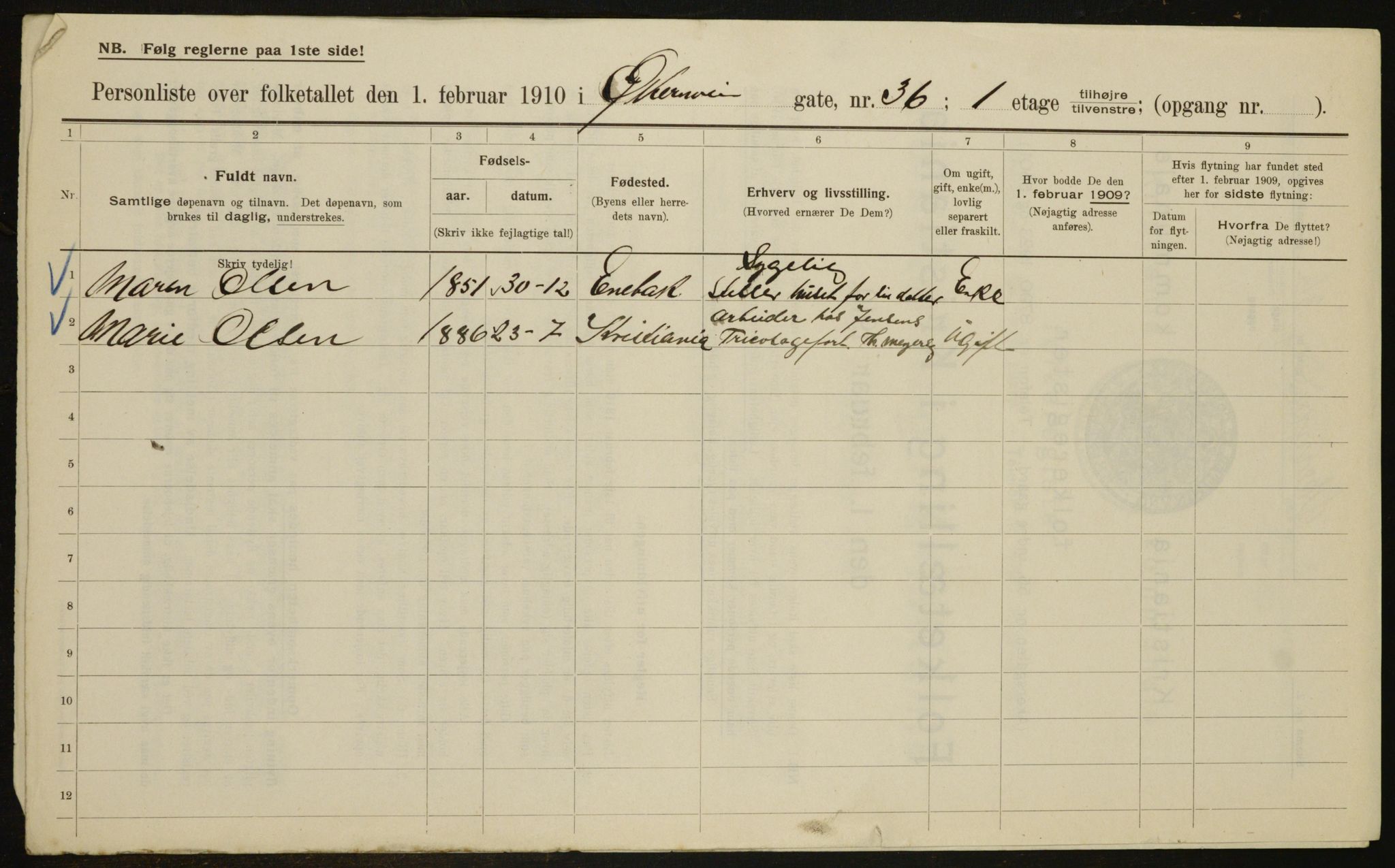 OBA, Municipal Census 1910 for Kristiania, 1910, p. 122241