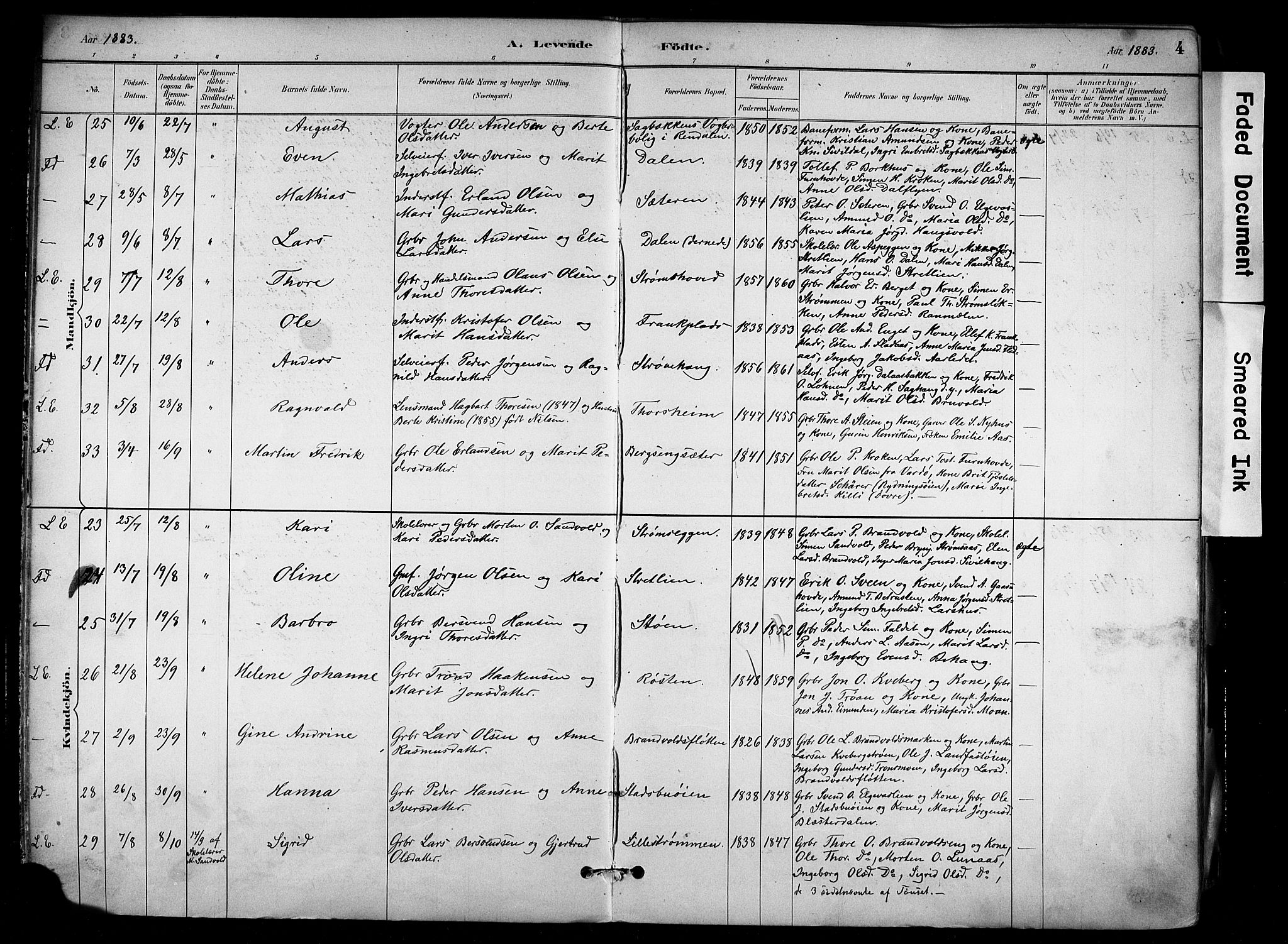 Alvdal prestekontor, SAH/PREST-060/H/Ha/Haa/L0002: Parish register (official) no. 2, 1883-1906, p. 4