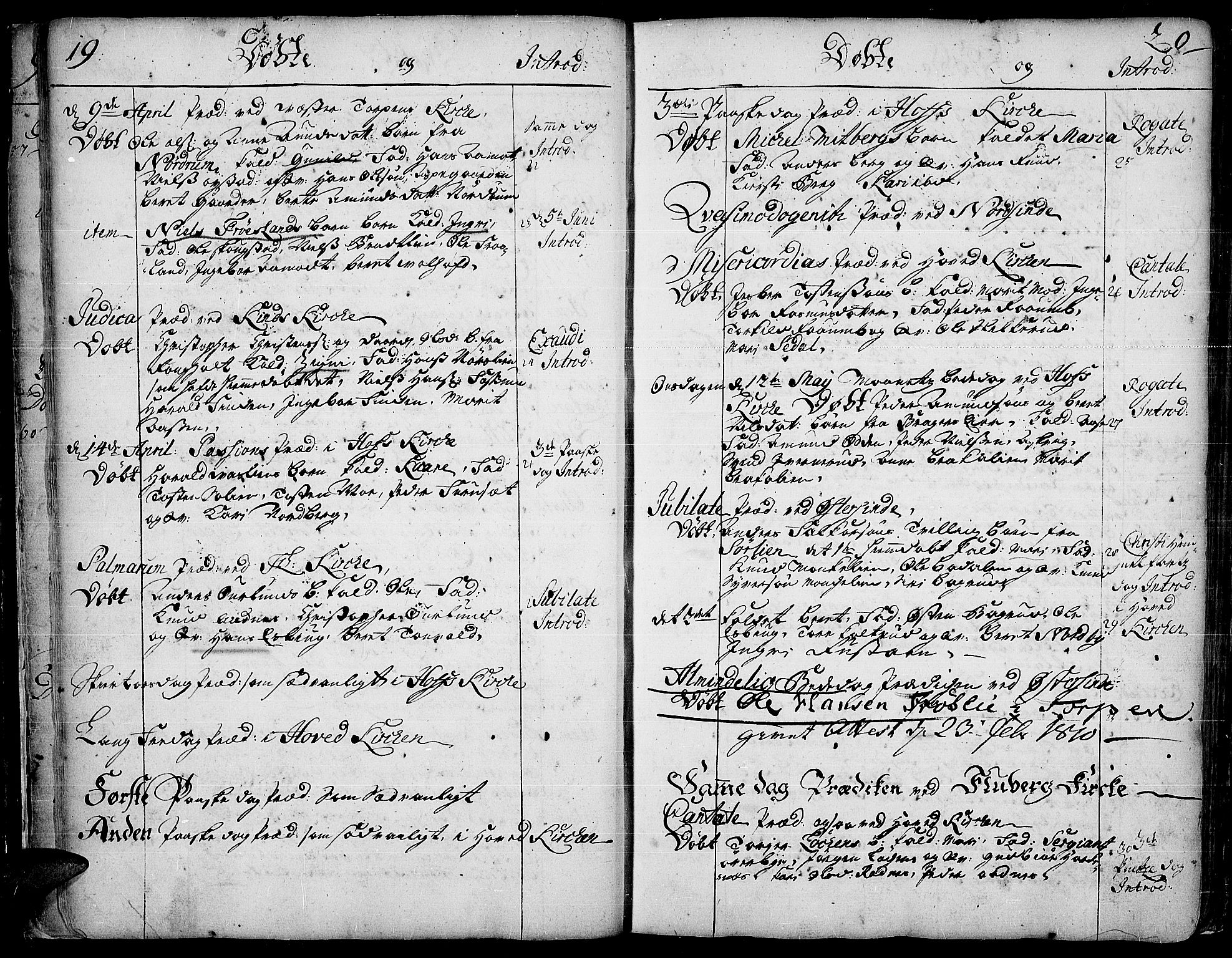 Land prestekontor, AV/SAH-PREST-120/H/Ha/Haa/L0002: Parish register (official) no. 2, 1733-1764, p. 19-20