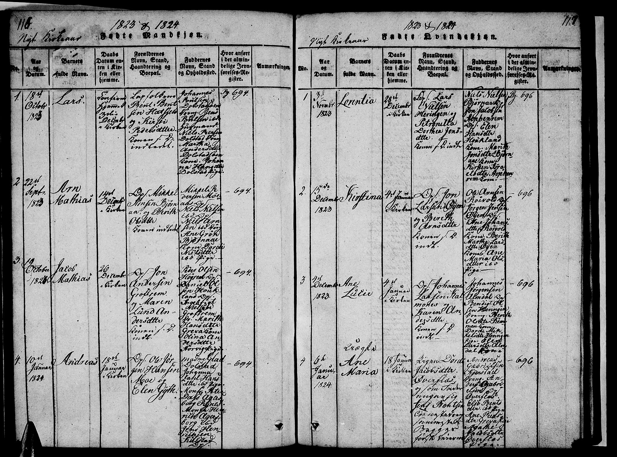 Ministerialprotokoller, klokkerbøker og fødselsregistre - Nordland, AV/SAT-A-1459/820/L0299: Parish register (copy) no. 820C01, 1820-1825, p. 116-117