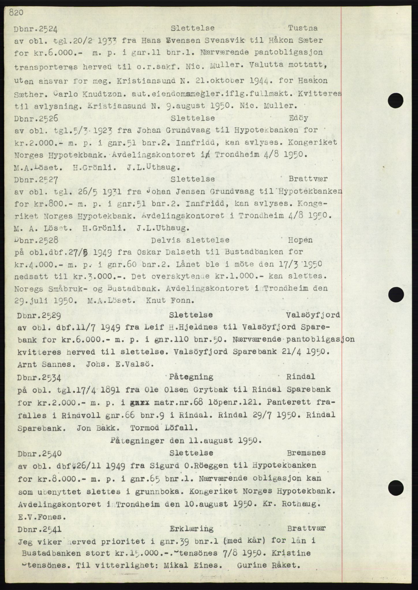 Nordmøre sorenskriveri, SAT/A-4132/1/2/2Ca: Mortgage book no. C82b, 1946-1951, Diary no: : 2524/1950