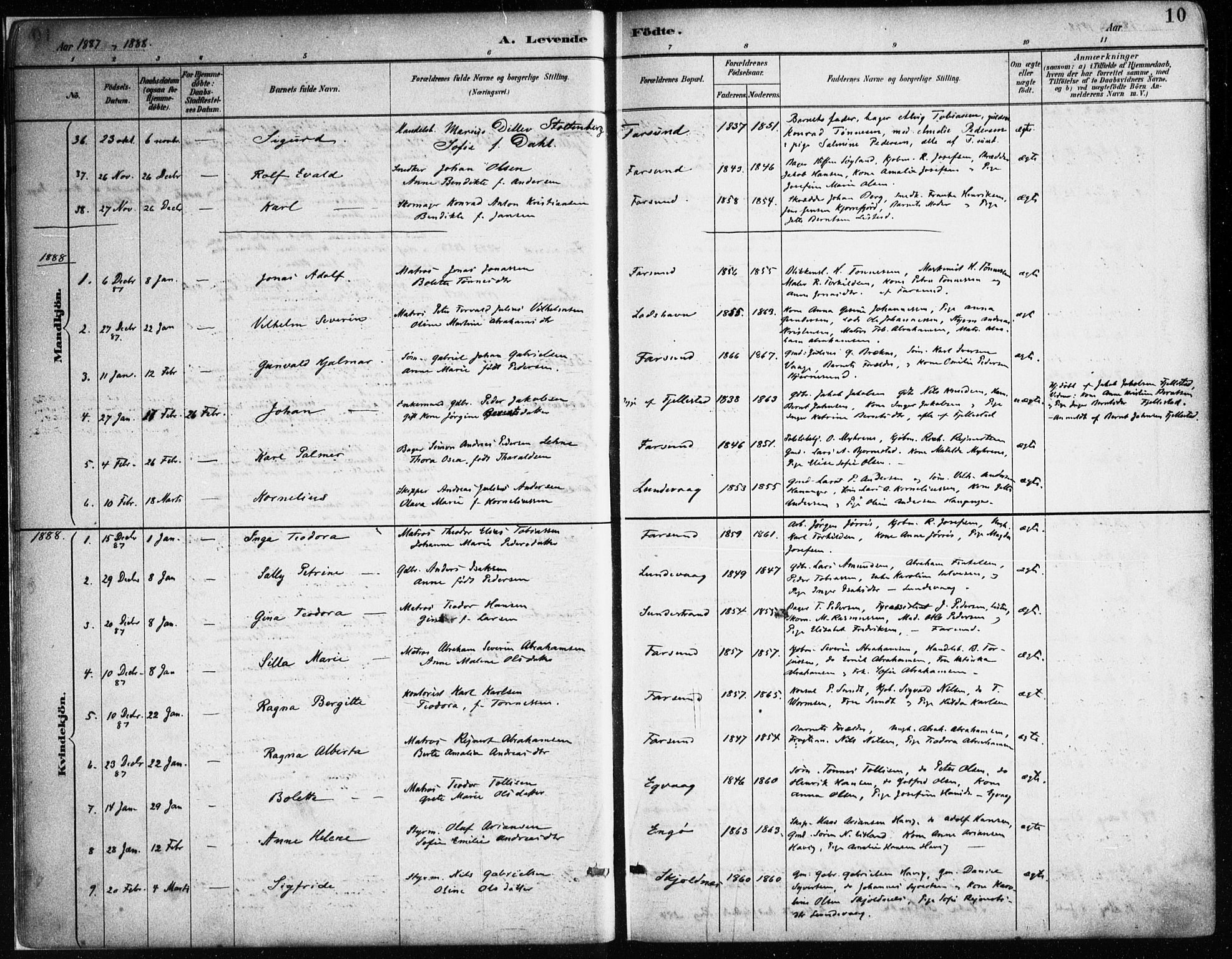 Farsund sokneprestkontor, SAK/1111-0009/F/Fa/L0006: Parish register (official) no. A 6, 1887-1920, p. 10