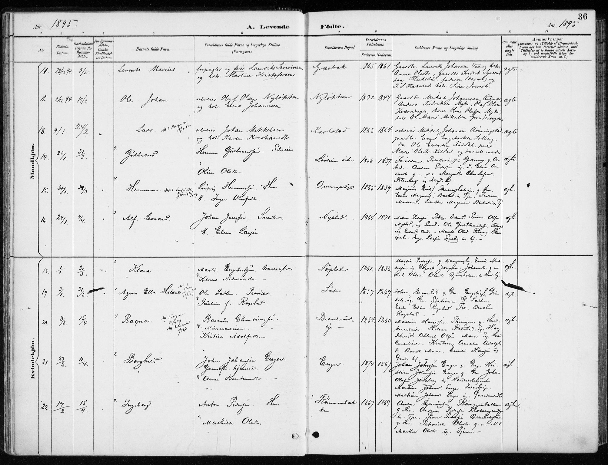 Løten prestekontor, AV/SAH-PREST-022/K/Ka/L0010: Parish register (official) no. 10, 1892-1907, p. 36