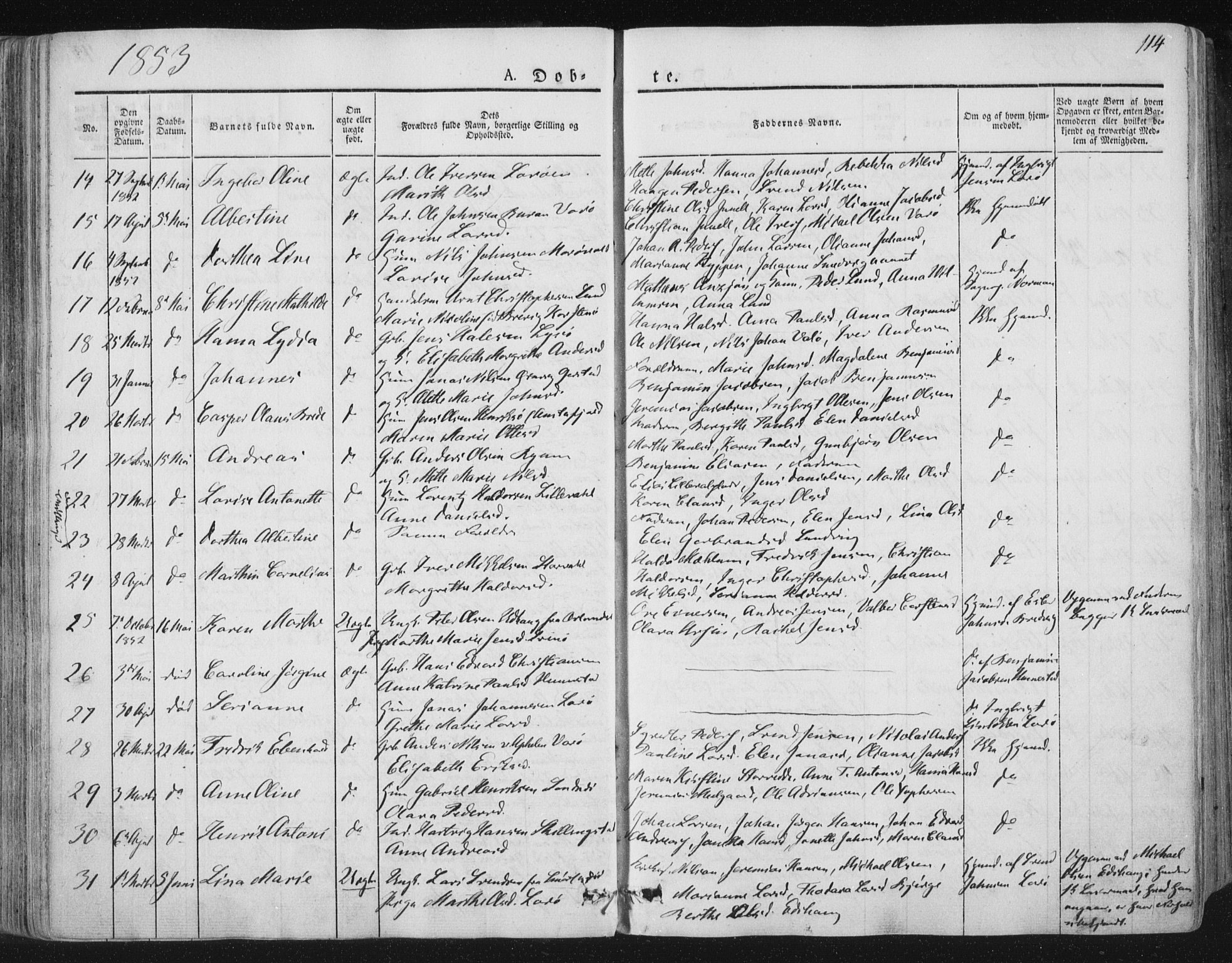 Ministerialprotokoller, klokkerbøker og fødselsregistre - Nord-Trøndelag, SAT/A-1458/784/L0669: Parish register (official) no. 784A04, 1829-1859, p. 114