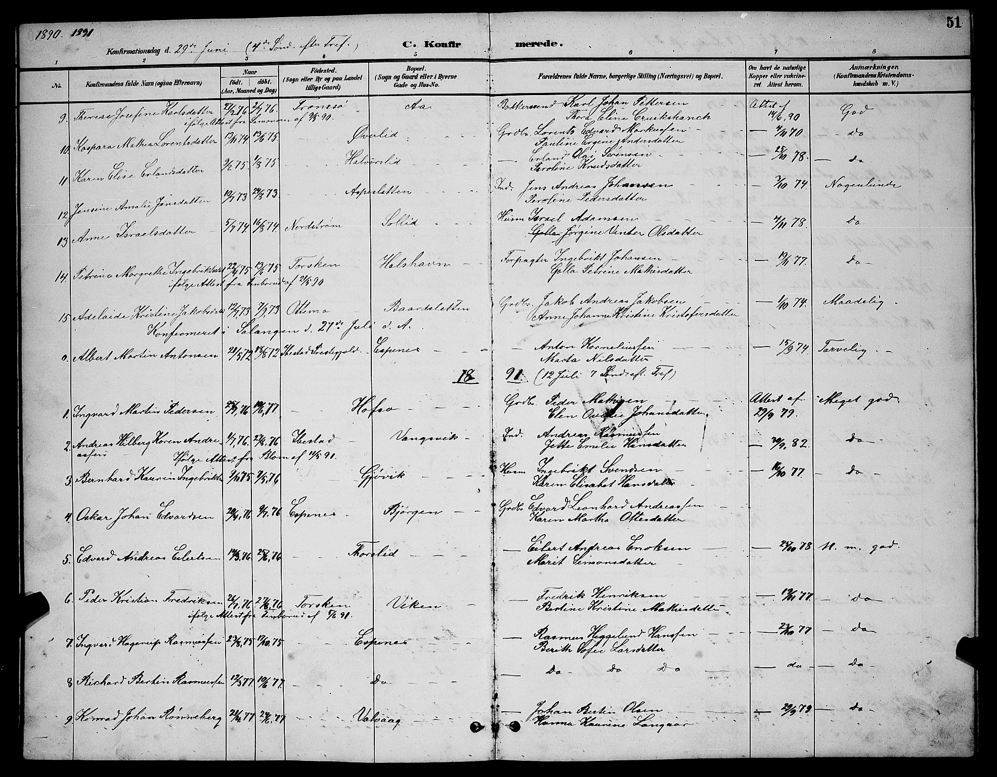 Tranøy sokneprestkontor, SATØ/S-1313/I/Ia/Iab/L0004klokker: Parish register (copy) no. 4, 1888-1901, p. 51