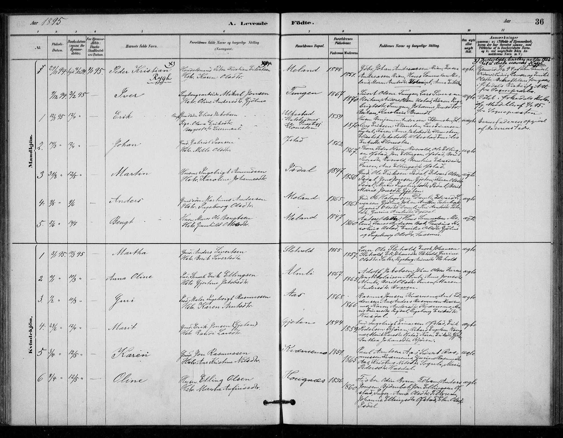 Ministerialprotokoller, klokkerbøker og fødselsregistre - Sør-Trøndelag, SAT/A-1456/670/L0836: Parish register (official) no. 670A01, 1879-1904, p. 36
