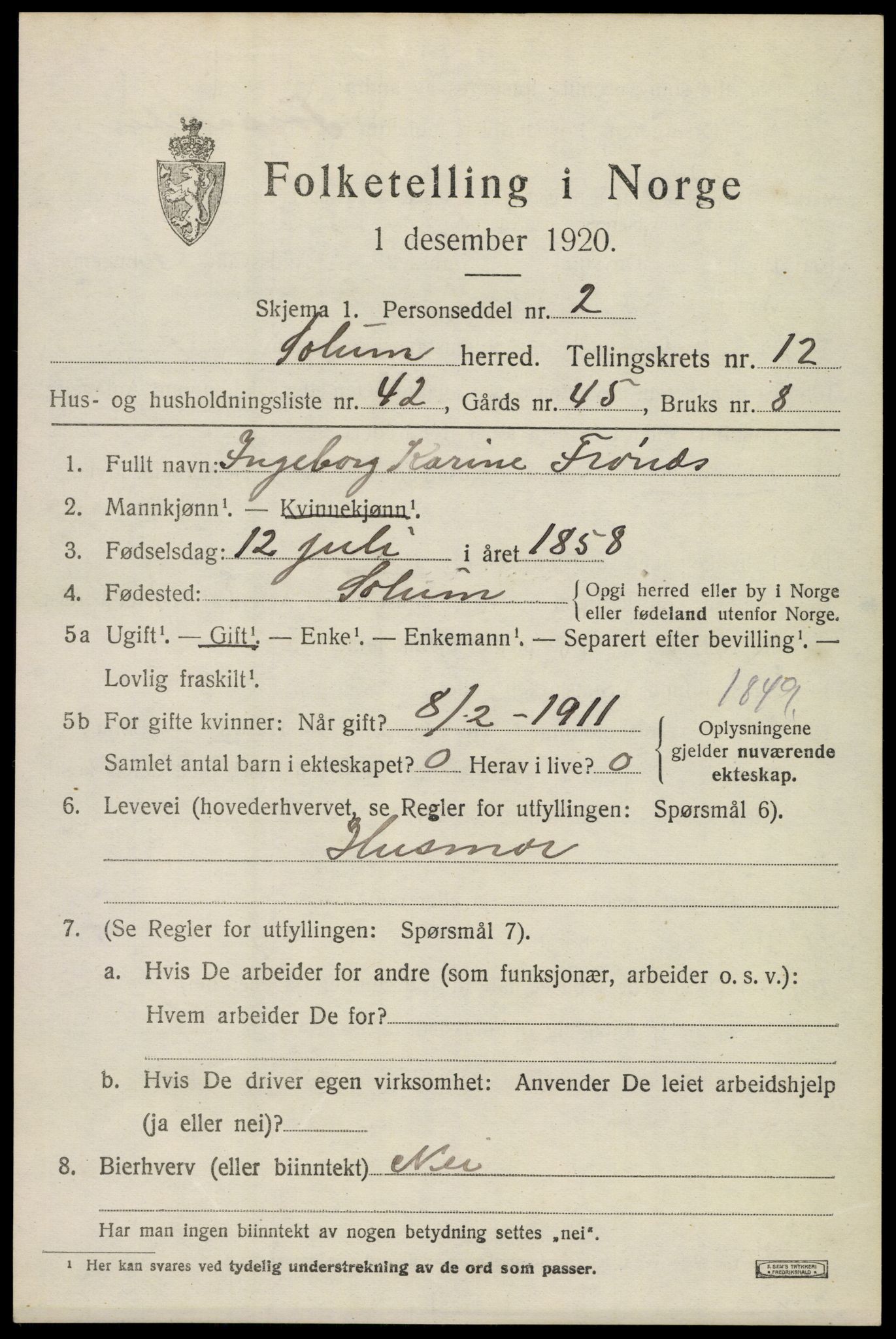 SAKO, 1920 census for Solum, 1920, p. 17468