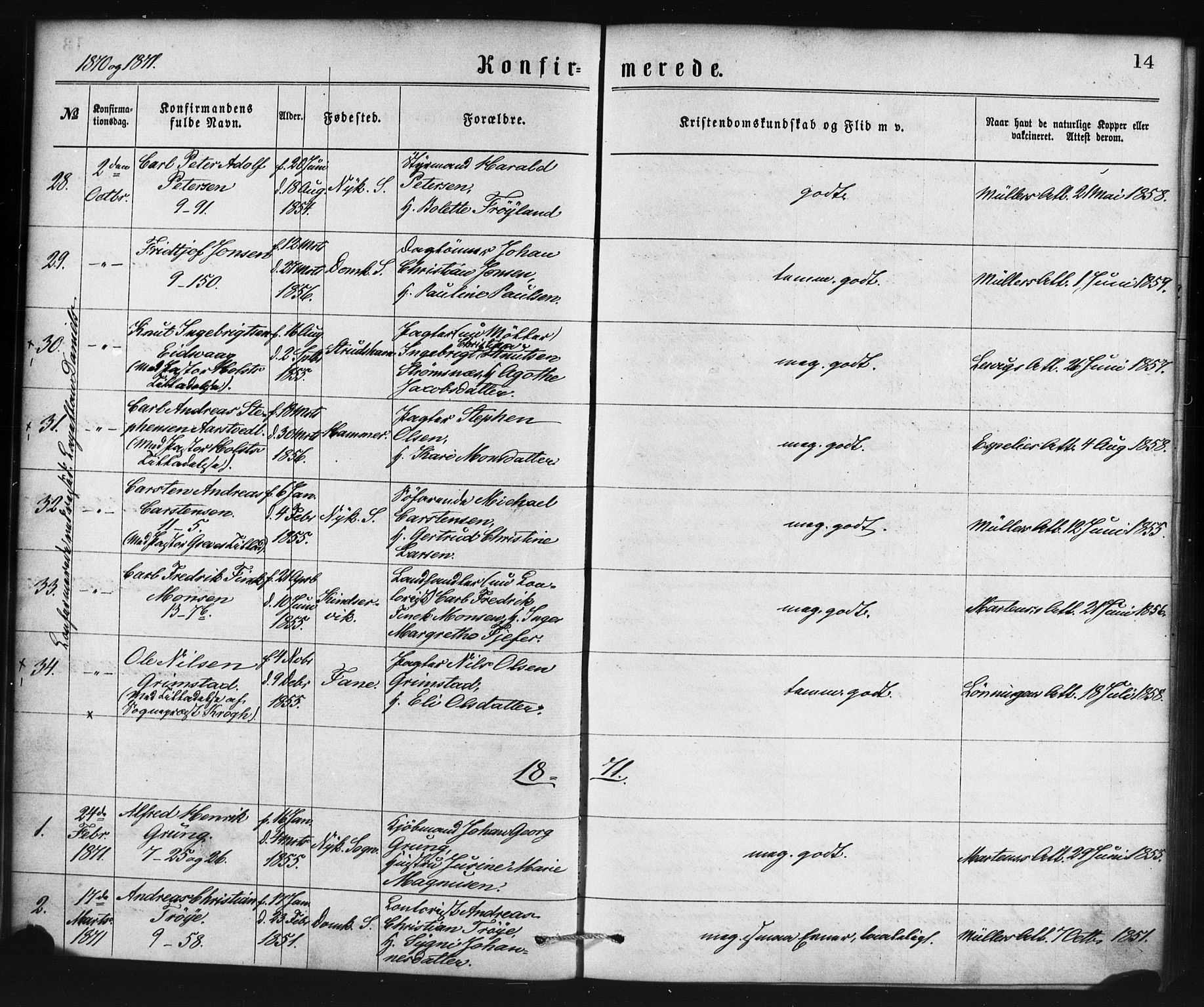Nykirken Sokneprestembete, SAB/A-77101/H/Haa/L0025: Parish register (official) no. C 4, 1870-1886, p. 14