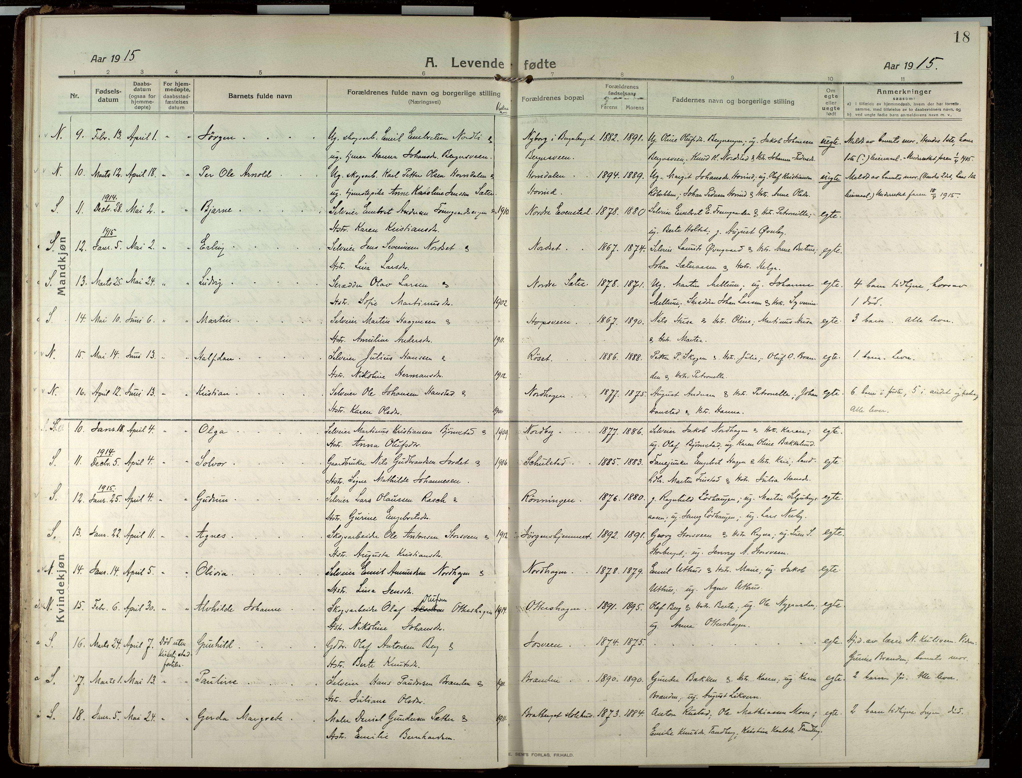 Elverum prestekontor, AV/SAH-PREST-044/H/Ha/Haa/L0022: Parish register (official) no. 22, 1913-1924, p. 18