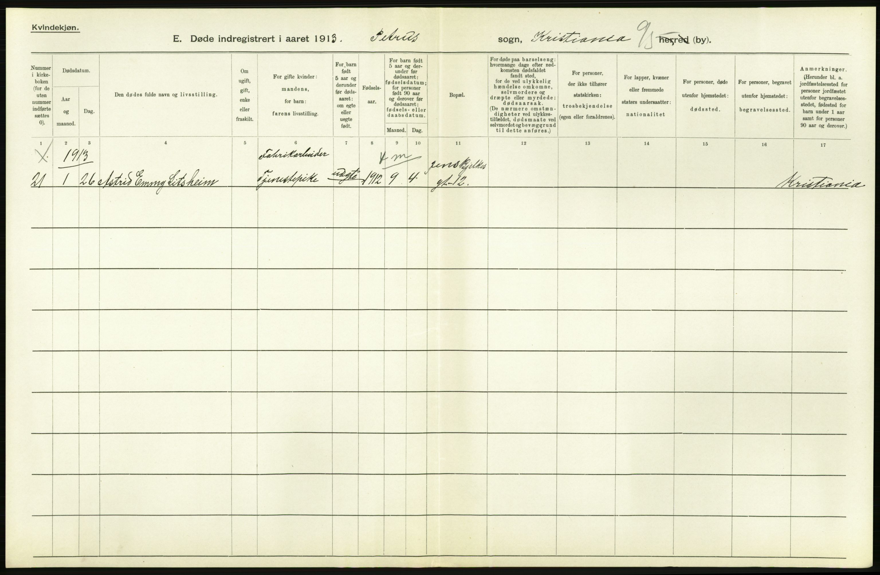 Statistisk sentralbyrå, Sosiodemografiske emner, Befolkning, AV/RA-S-2228/D/Df/Dfb/Dfbc/L0009: Kristiania: Døde., 1913, p. 552