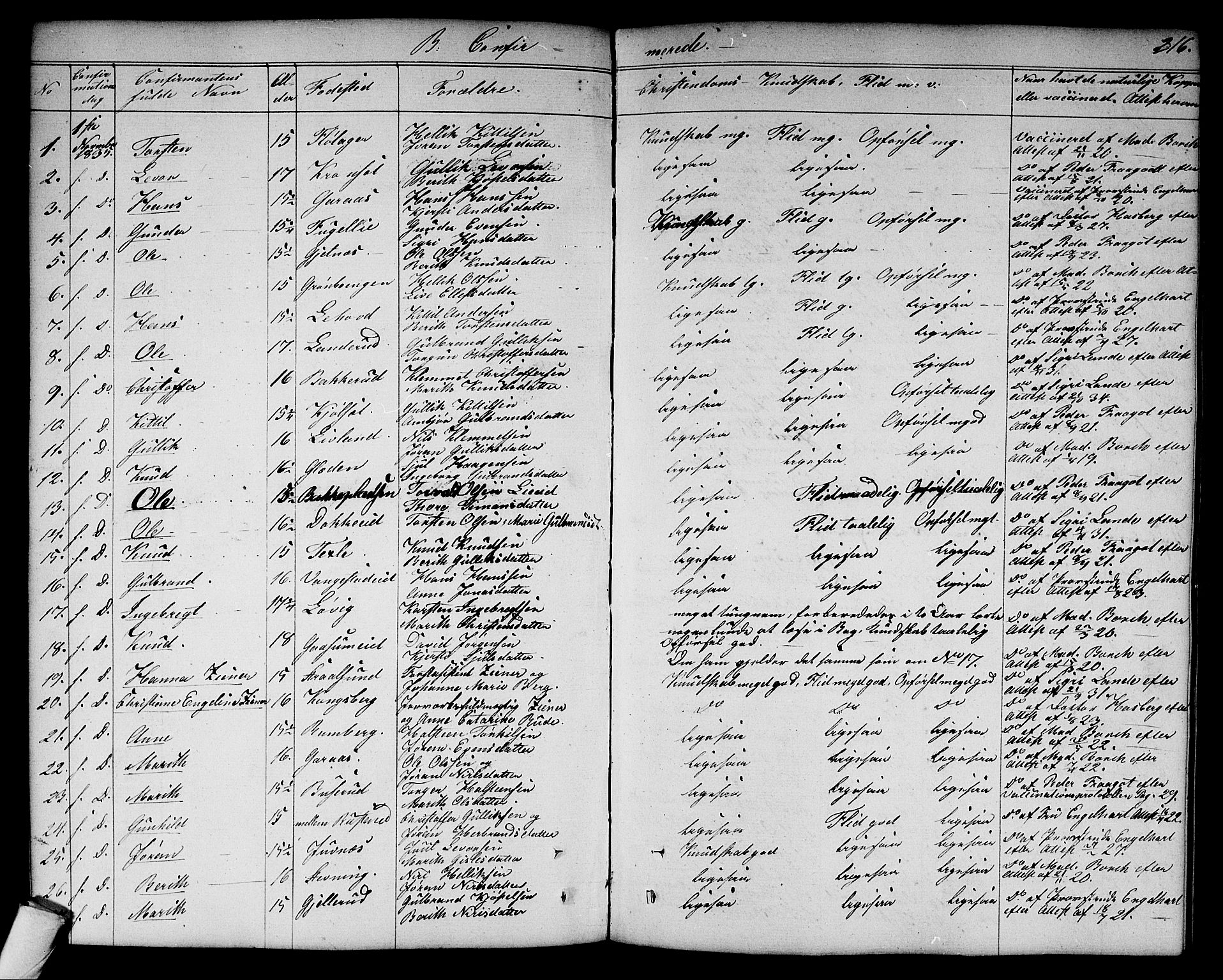 Flesberg kirkebøker, SAKO/A-18/G/Ga/L0002: Parish register (copy) no. I 2, 1834-1860, p. 216