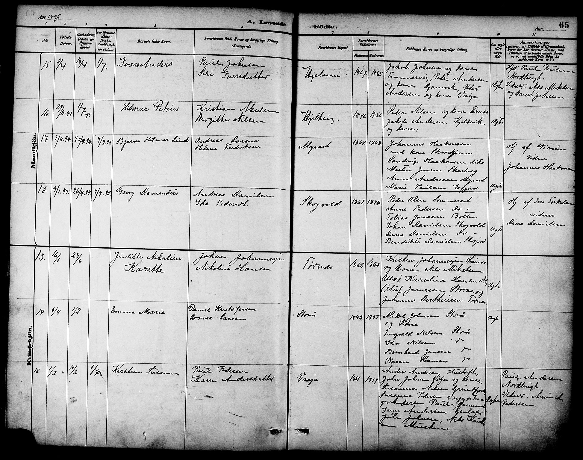 Ministerialprotokoller, klokkerbøker og fødselsregistre - Nordland, SAT/A-1459/861/L0869: Parish register (official) no. 861A04, 1889-1903, p. 65
