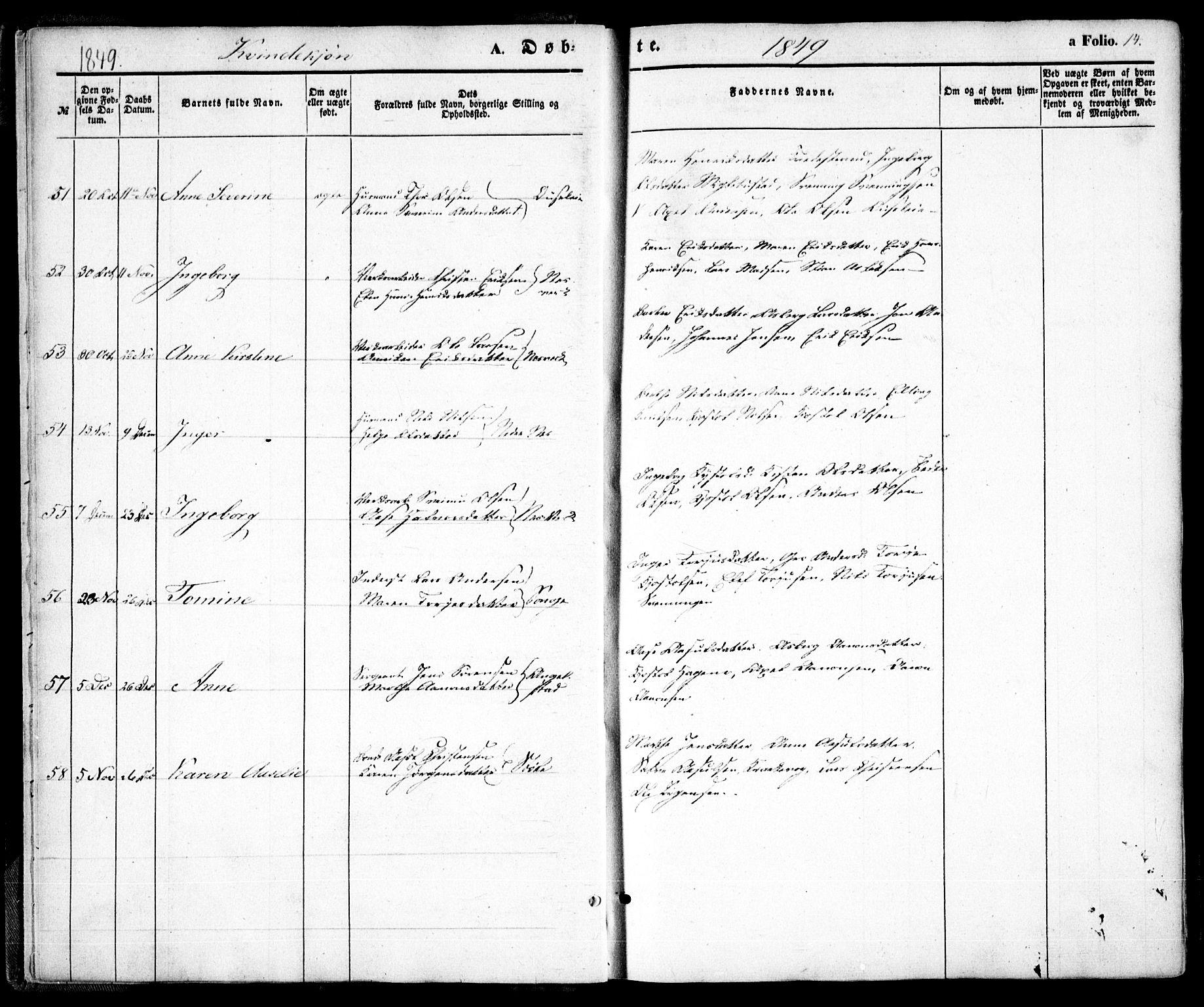 Holt sokneprestkontor, SAK/1111-0021/F/Fa/L0008: Parish register (official) no. A 8, 1849-1860, p. 14