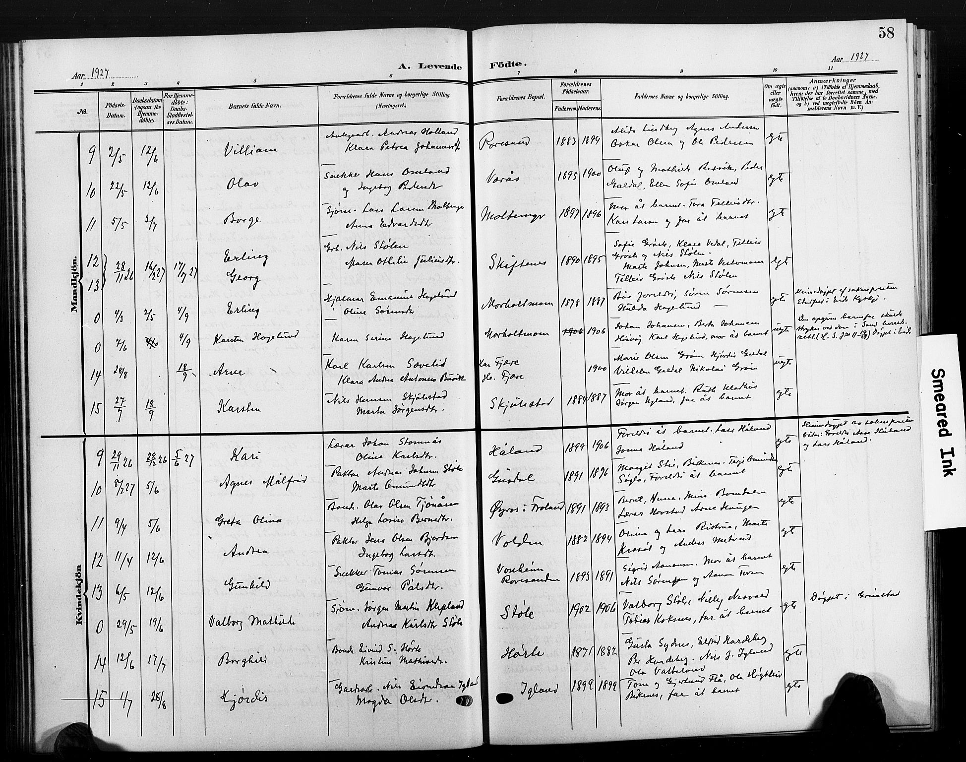 Hommedal sokneprestkontor, AV/SAK-1111-0023/F/Fb/Fbb/L0008: Parish register (copy) no. B 8, 1905-1929, p. 58