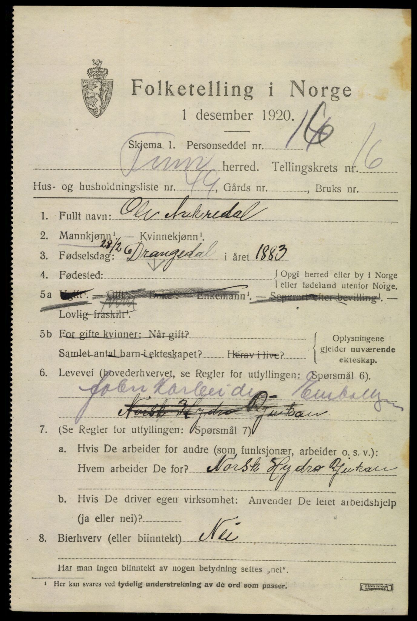 SAKO, 1920 census for Tinn, 1920, p. 17750