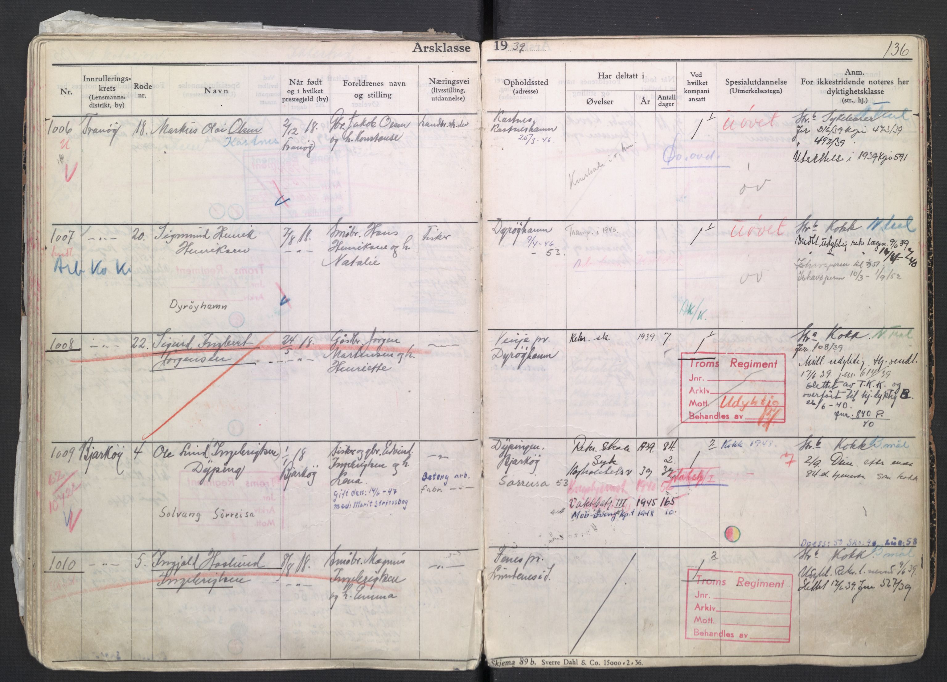 Forsvaret, Troms infanteriregiment nr. 16, AV/RA-RAFA-3146/P/Pa/L0007/0004: Ruller / Rulle for regimentets menige mannskaper, årsklasse 1939, 1939, p. 136