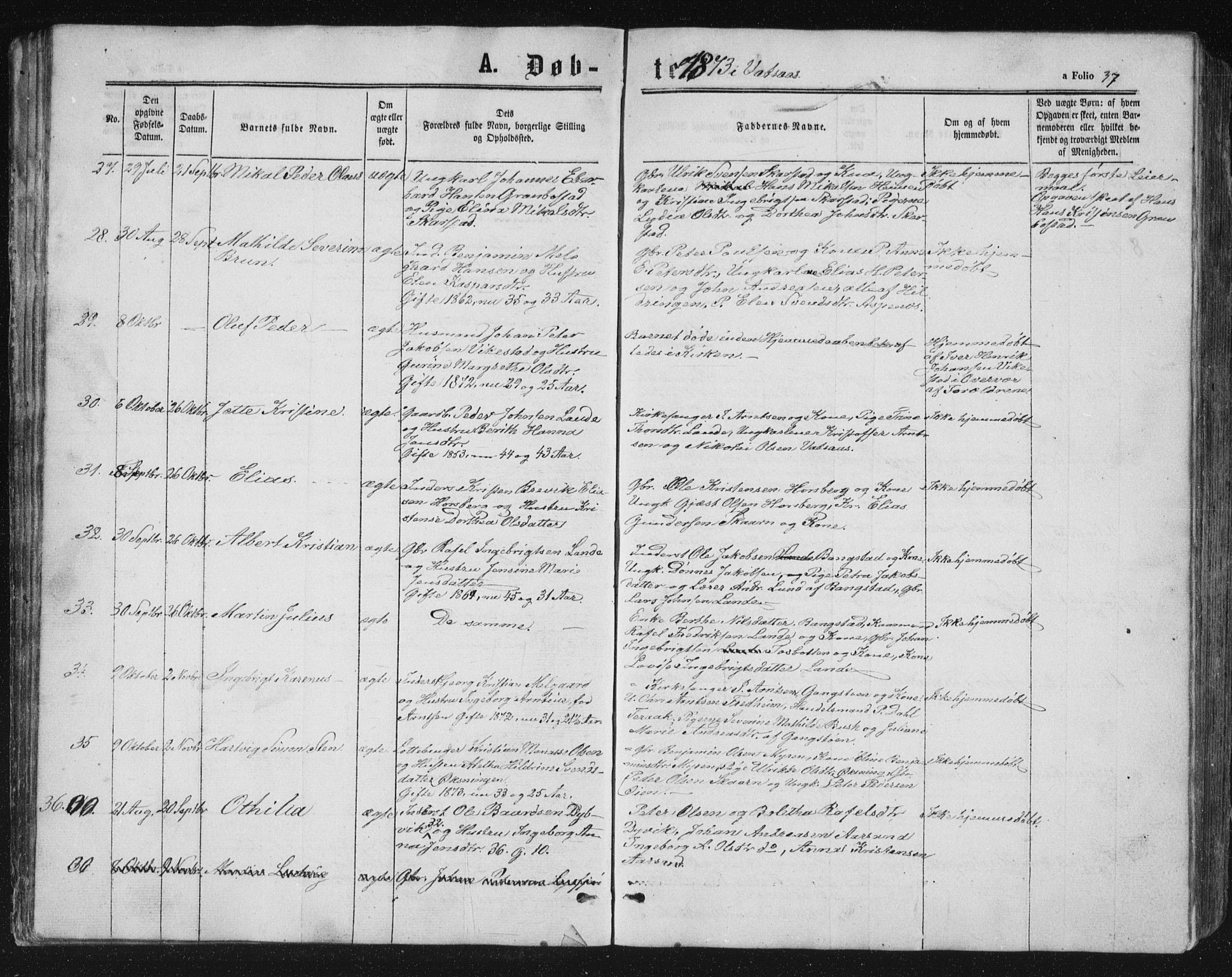 Ministerialprotokoller, klokkerbøker og fødselsregistre - Nordland, AV/SAT-A-1459/810/L0158: Parish register (copy) no. 810C02 /1, 1863-1883, p. 37