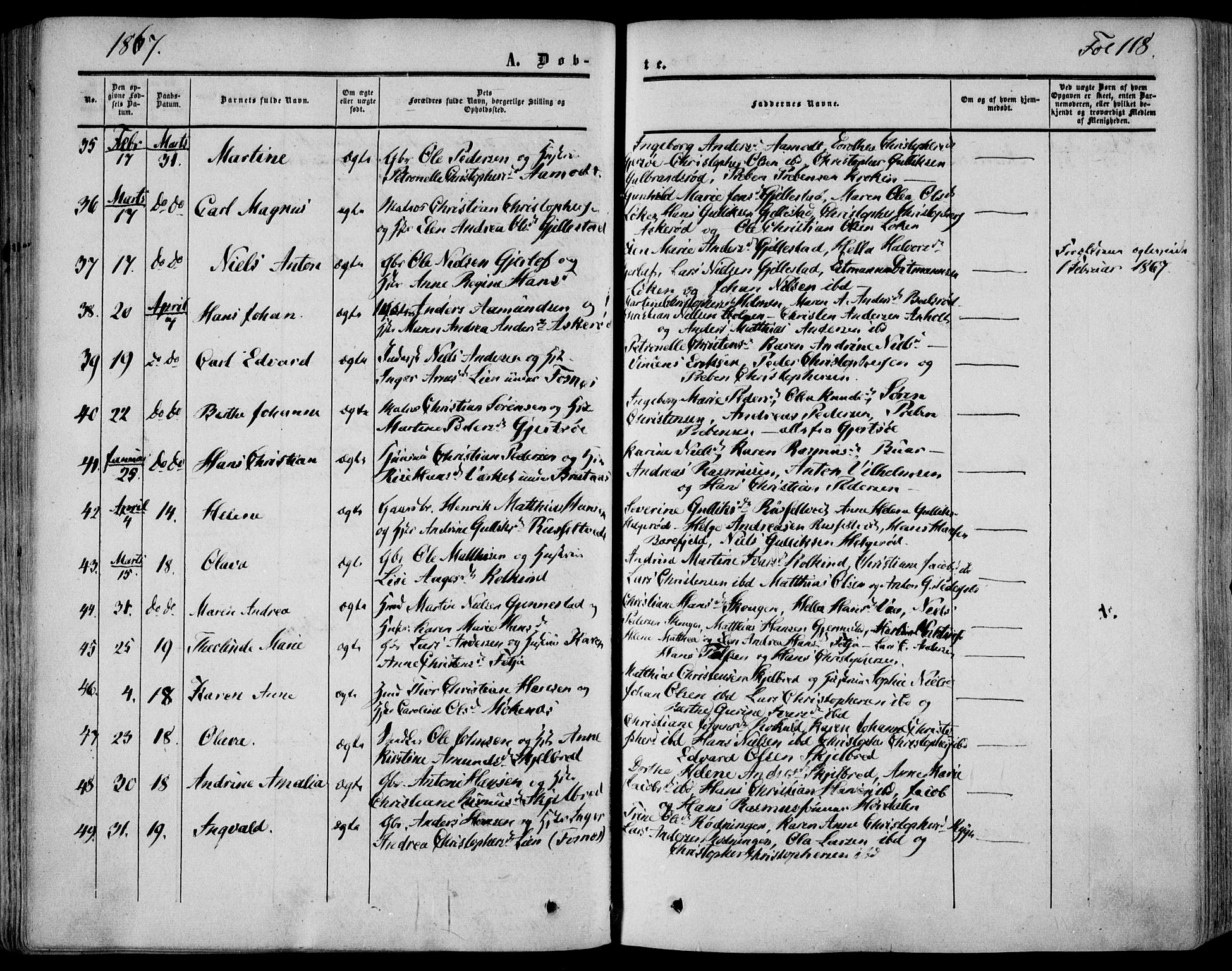 Stokke kirkebøker, AV/SAKO-A-320/F/Fa/L0008: Parish register (official) no. I 8, 1858-1871, p. 118