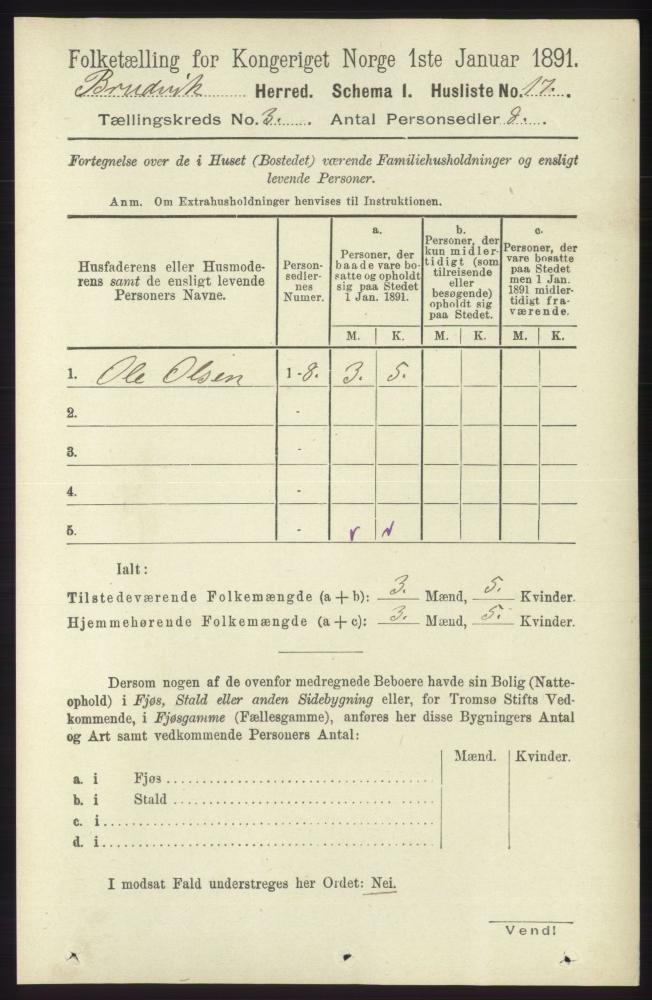 RA, 1891 census for 1251 Bruvik, 1891, p. 812