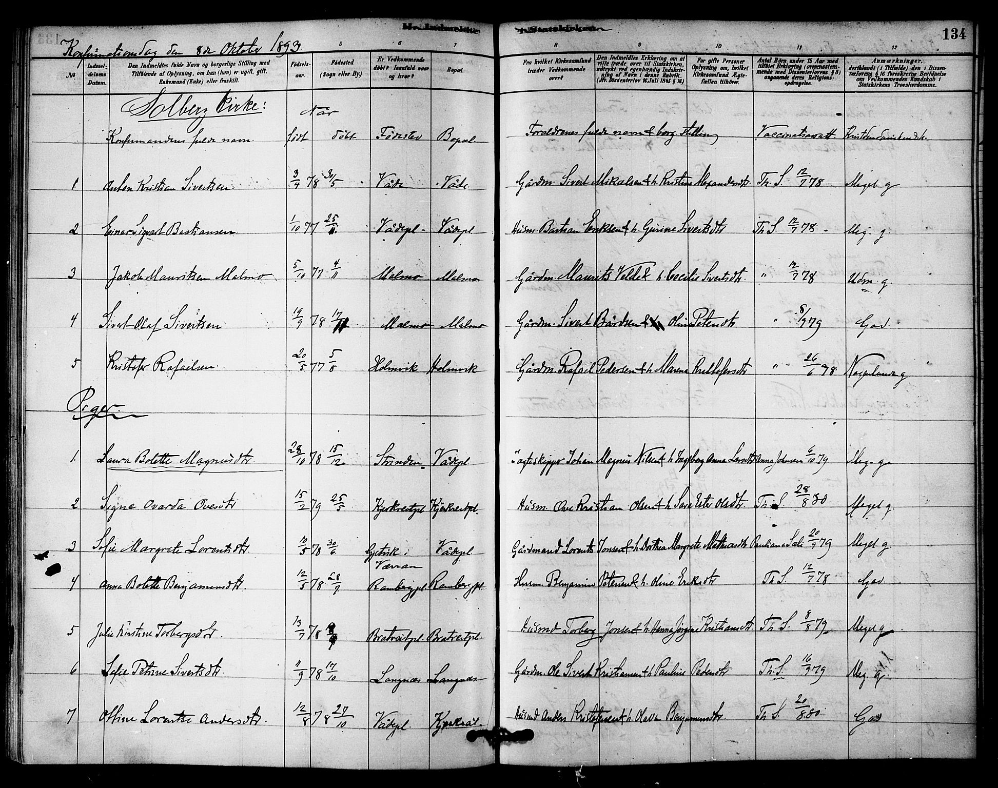 Ministerialprotokoller, klokkerbøker og fødselsregistre - Nord-Trøndelag, AV/SAT-A-1458/745/L0429: Parish register (official) no. 745A01, 1878-1894, p. 134