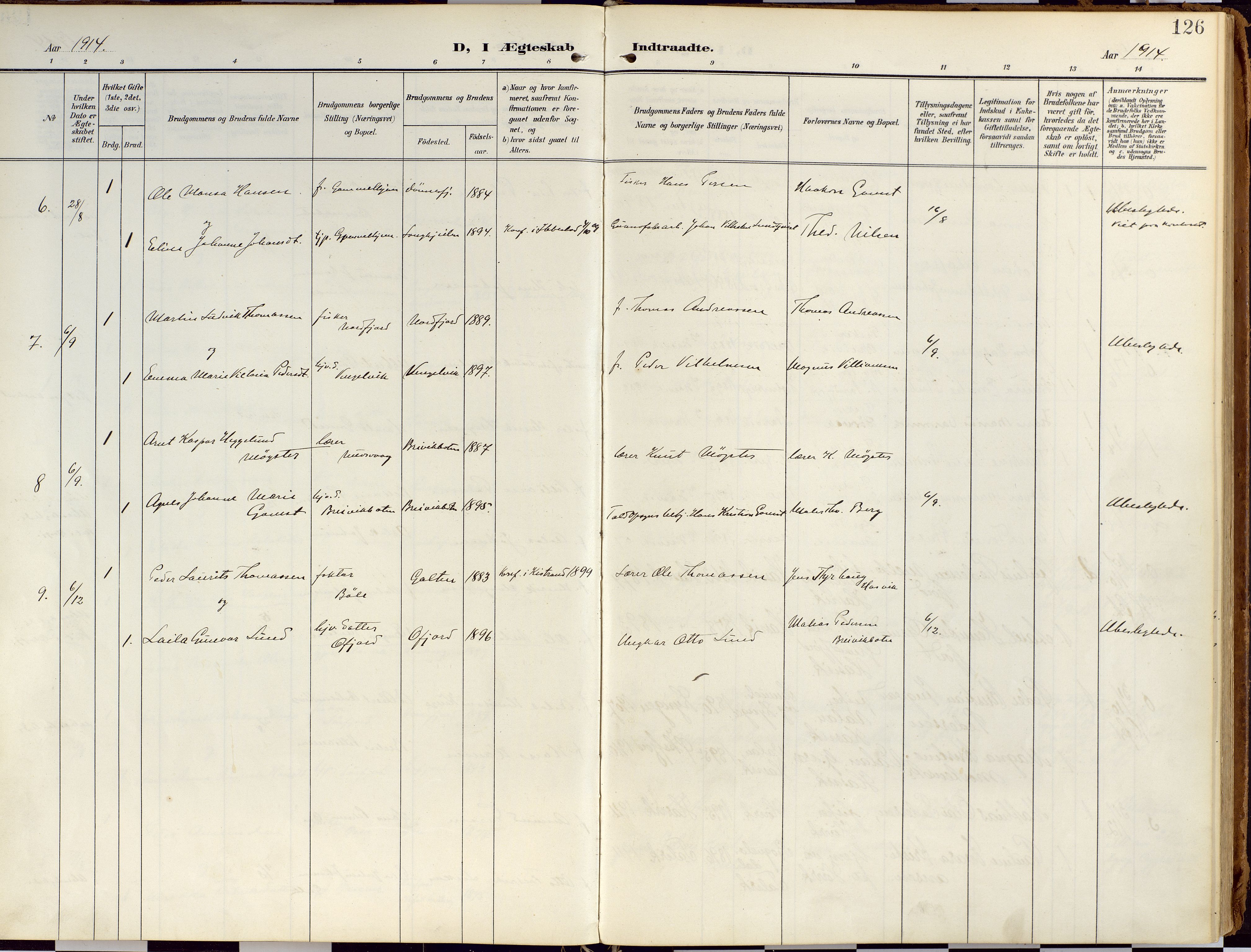 Loppa sokneprestkontor, SATØ/S-1339/H/Ha/L0010kirke: Parish register (official) no. 10, 1907-1922, p. 126