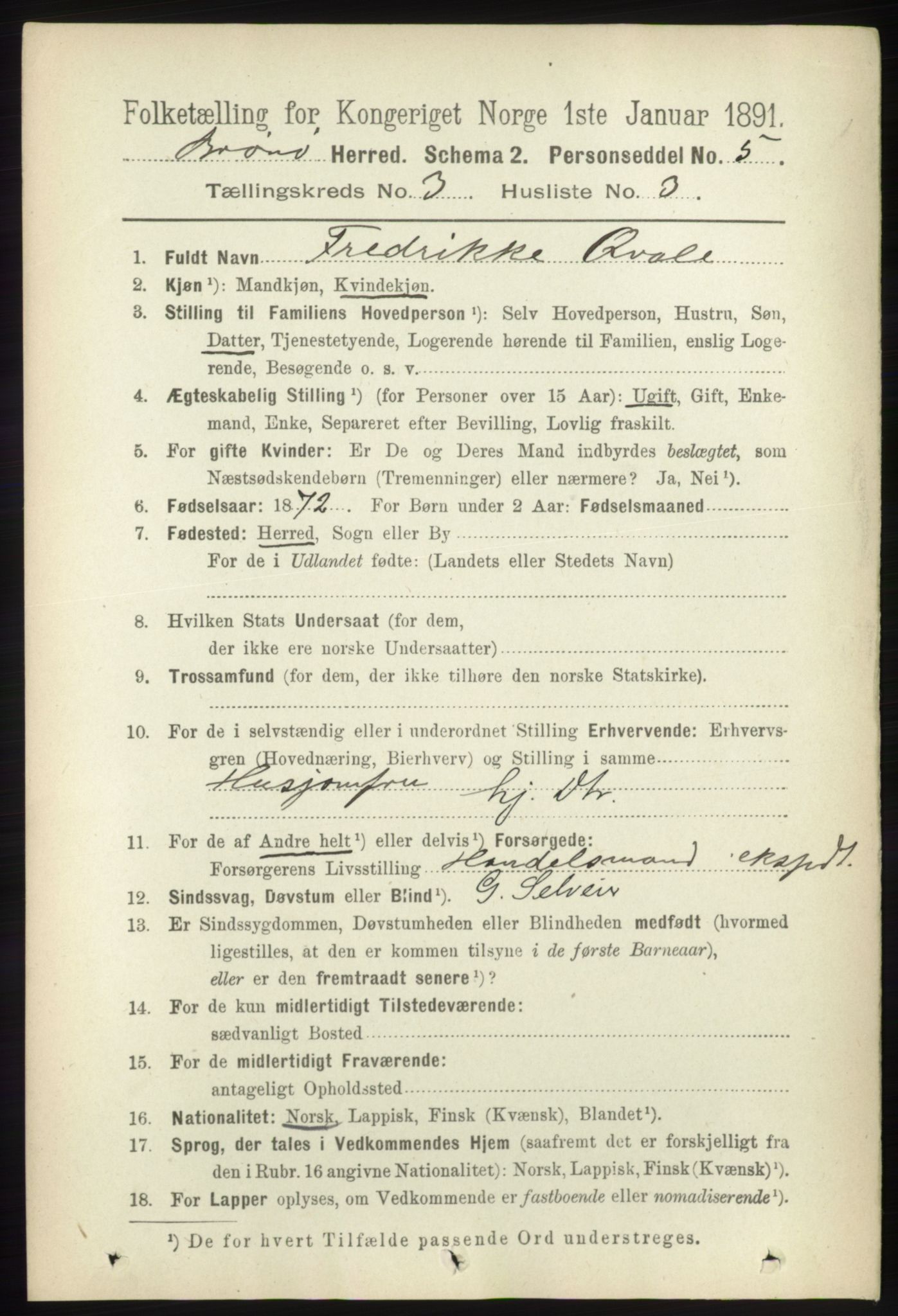 RA, 1891 census for 1814 Brønnøy, 1891, p. 1303